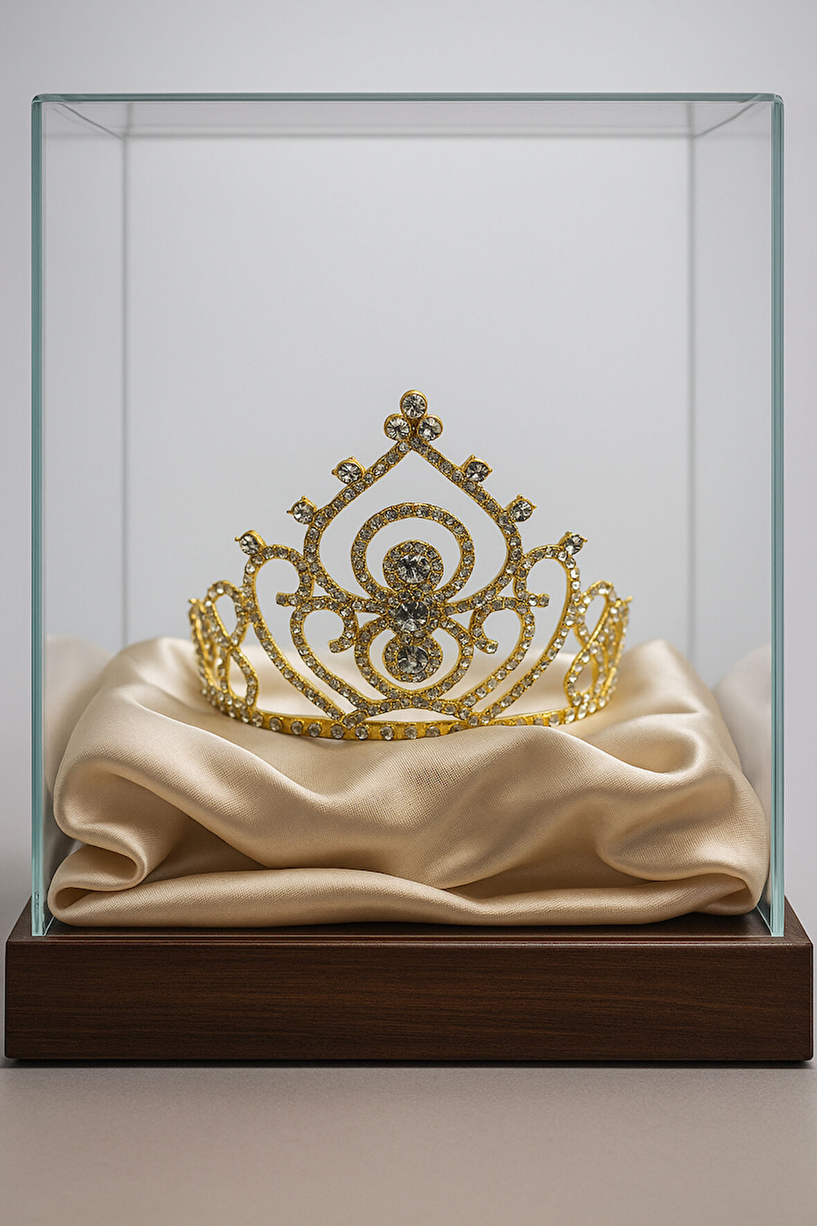 Taç Metal Taşlı Prenses İşlemeli Lüks Gold üstten