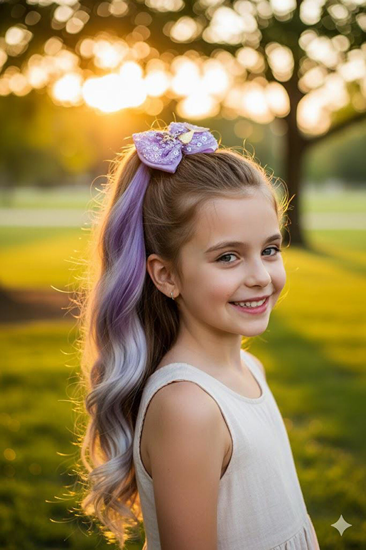 Peruk Saç Tokalı Uzun Deniz Kızı Modeli Pullu Mor-Lila Çıtçıtlı Toka 38cm