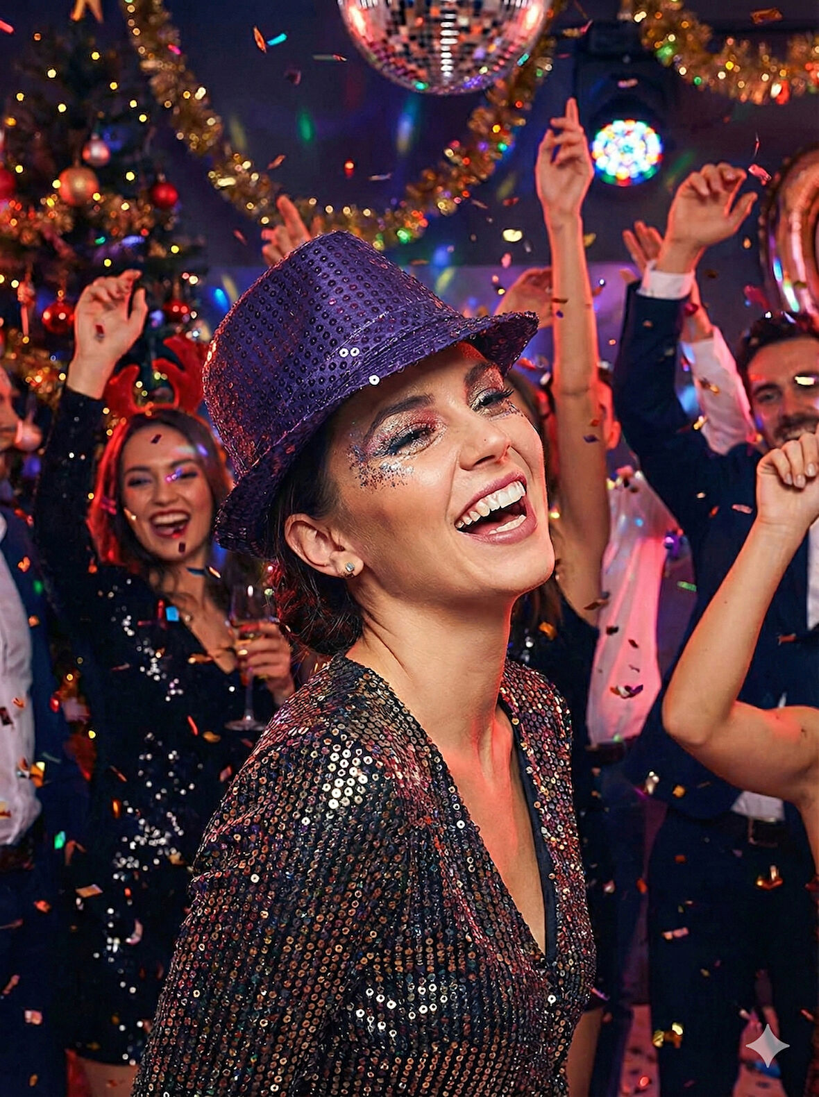 58 cm baş çevresi – Yılbaşı Pullu Lüks Mor Fötr Parti Şapkası