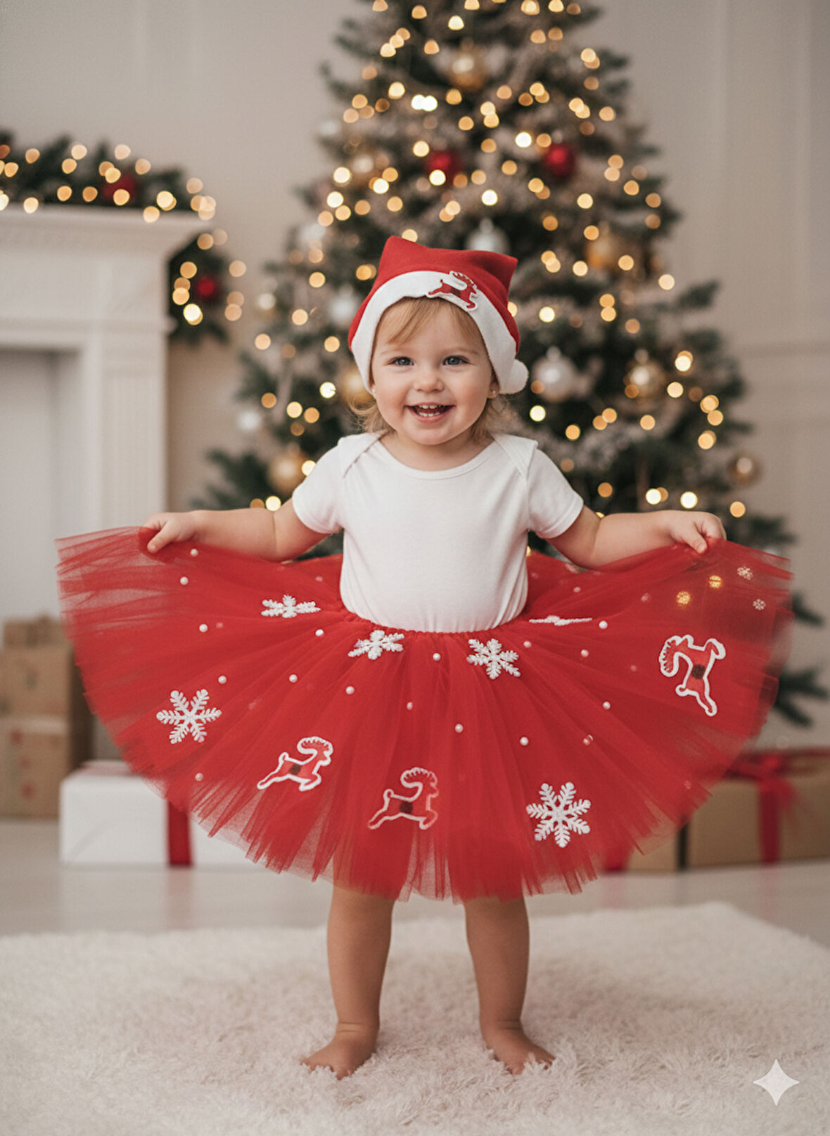 1–2 Yaş Simli Tütü Etek Yılbaşı Kostümü – Lastikli Bel ve Şapka Hediyeli Set