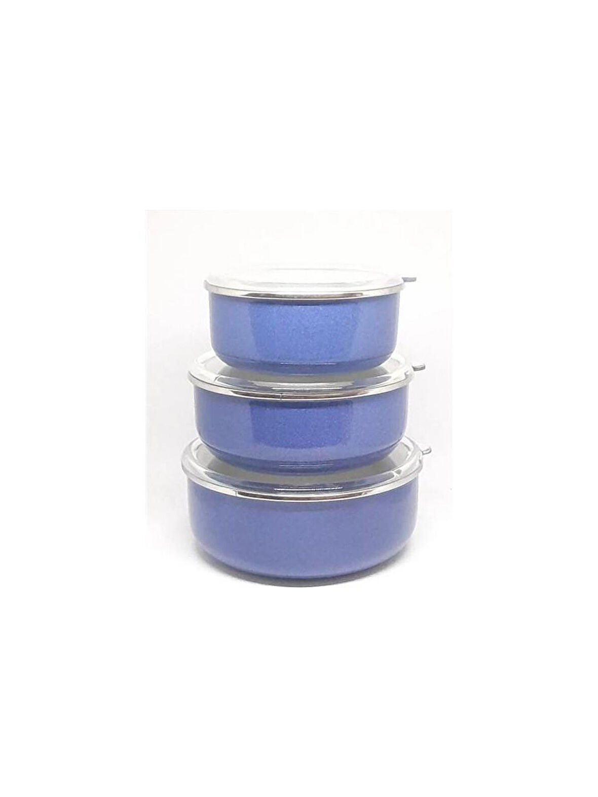 Alev Emaye 3'lü Saklama Kabı Mavi 14-16-18cm