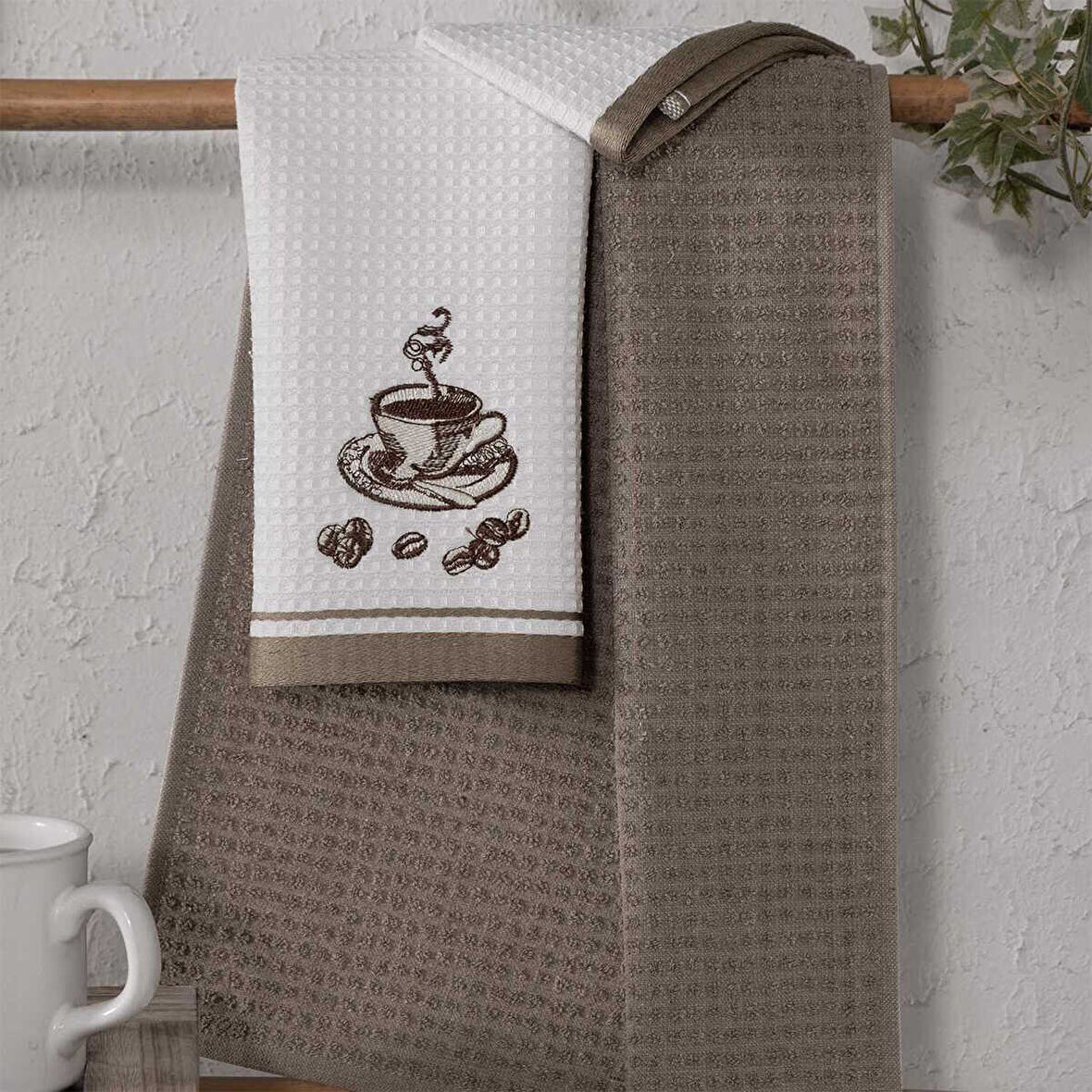 Maxstyle Mutfak Havlusu Pamuk Kahve Desen 2 Parça 40x60cm