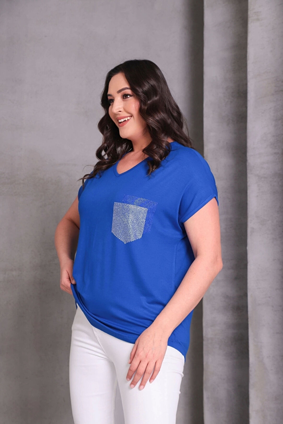 Cep Taş Baskılı Bluz