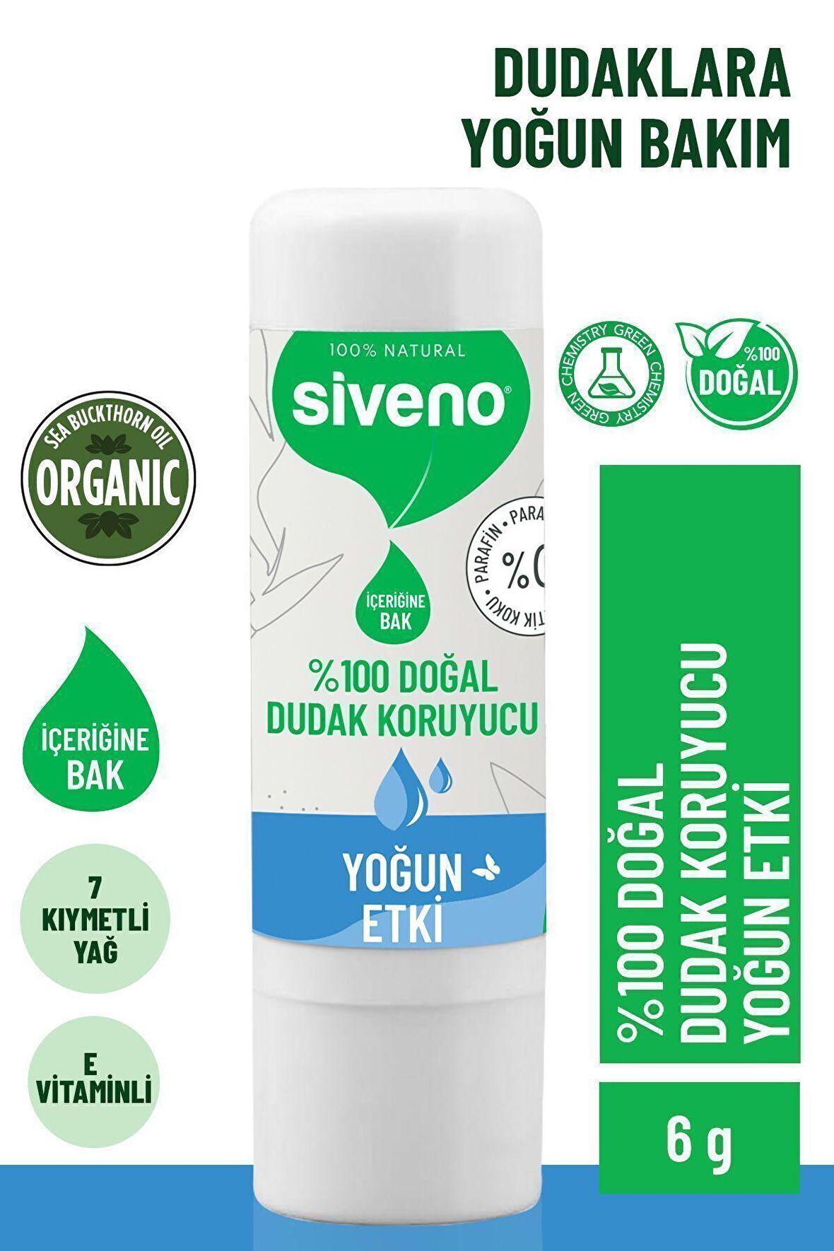 Siveno %100 Doğal Dudak Koruyucu Yoğun Etki Bitkisel Lip Balm Krem Nemlendirici Parlatıcı Onarıcı 6 gr