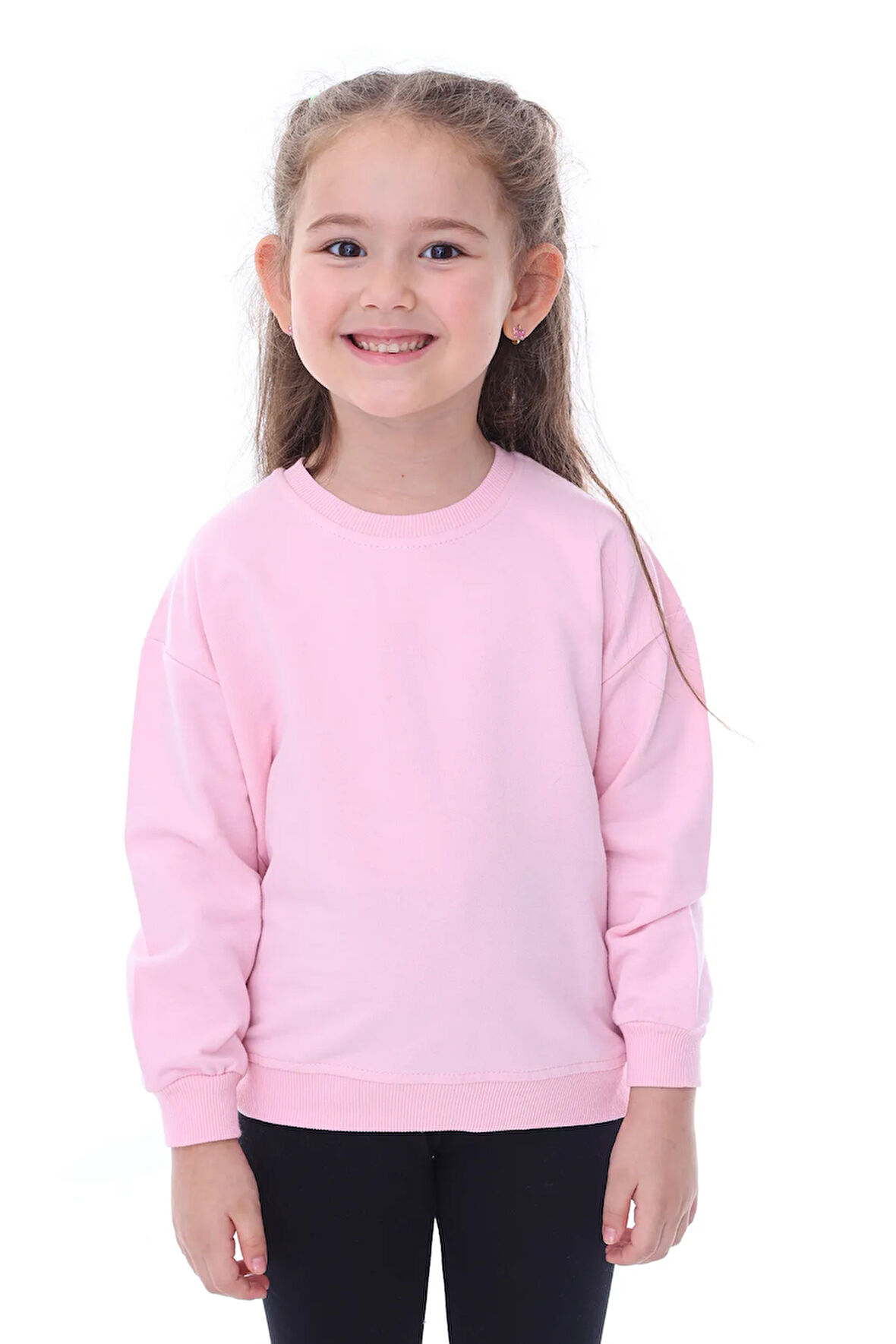 Basic Düz Renk Bej Fırçalı Yumuşak %100 Pamuk Sweatshirt