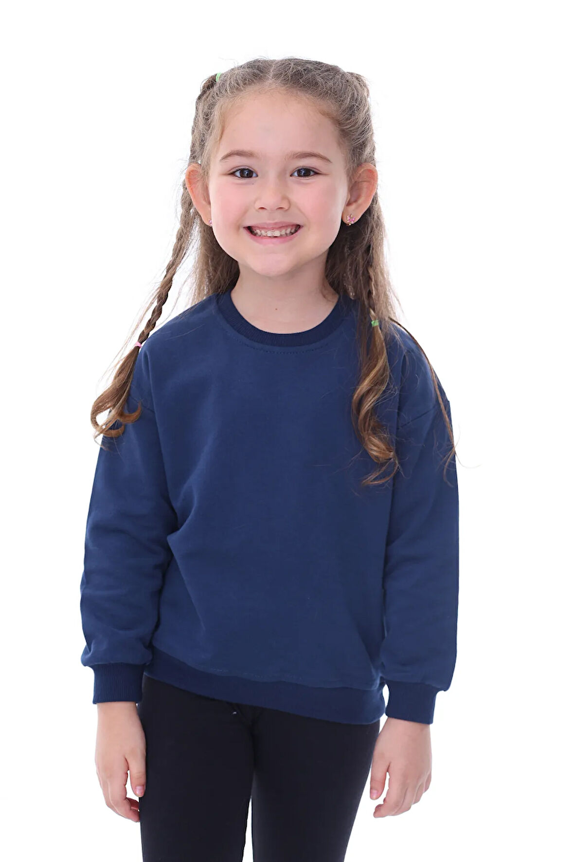 Basic Düz Renk Lacivert Fırçalı Yumuşak %100 Pamuk Sweatshirt