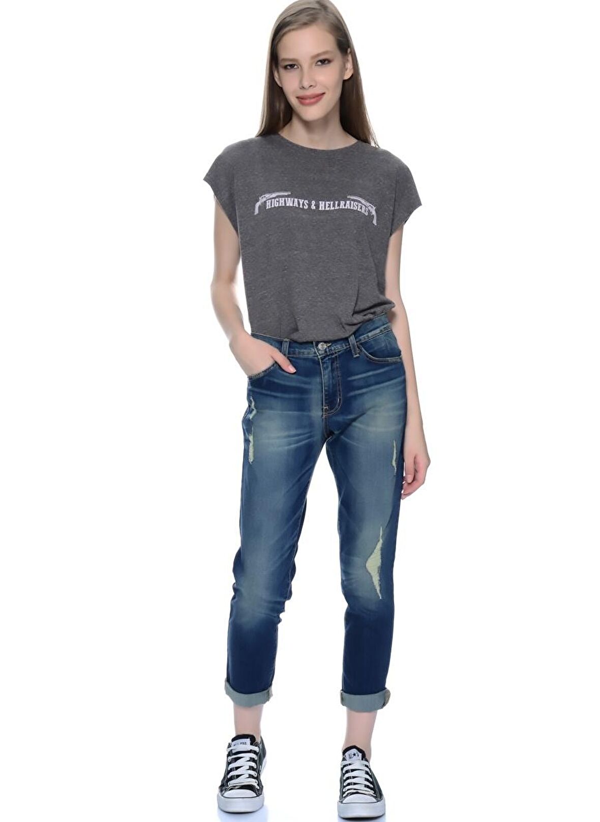 Flying Monkey Jean   Mavi Kadın Denim Pantolon L8093 5 PKT DISTRE