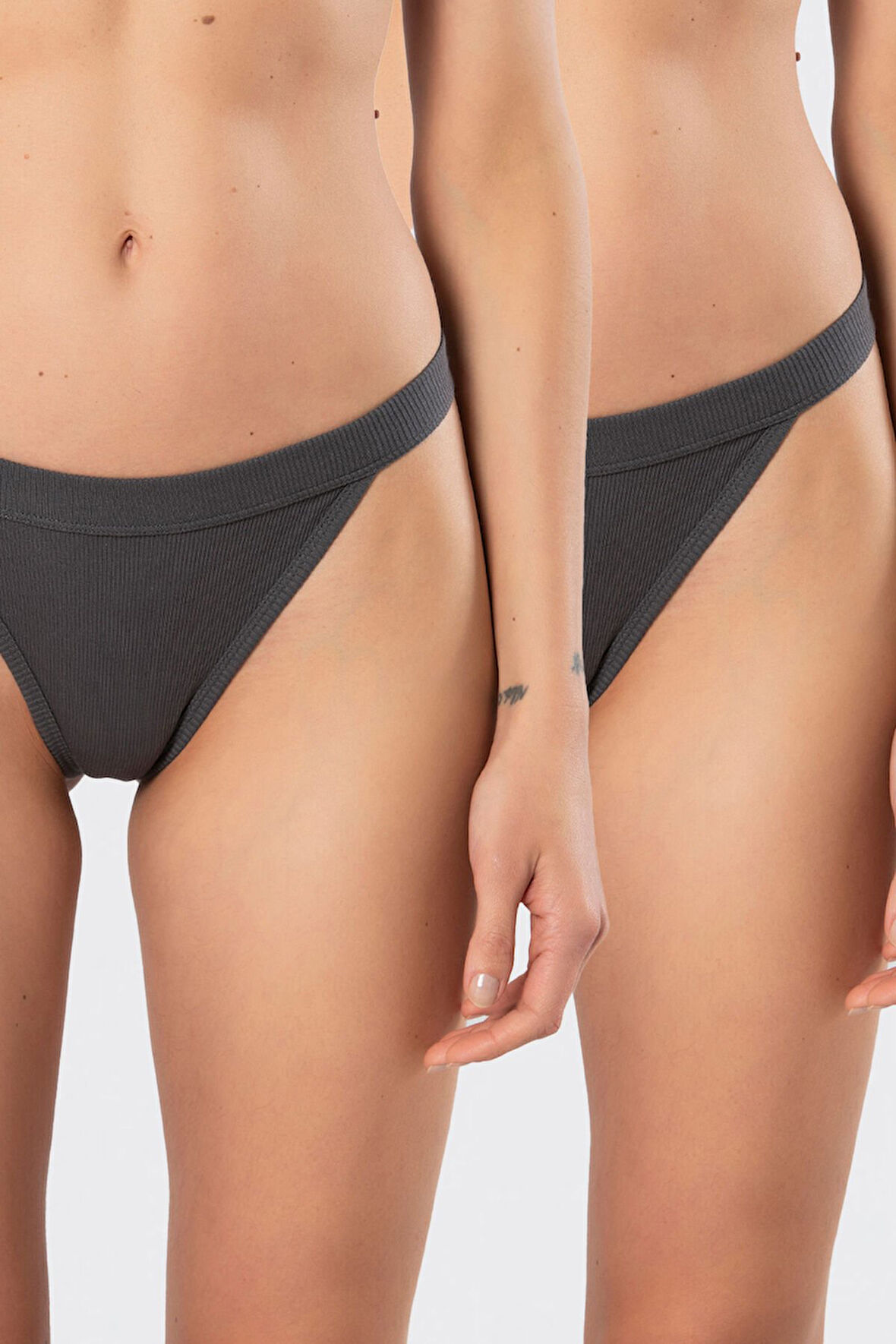 Türen Kadın Likralı Ribana String 2'li Paket 930/Antrasit