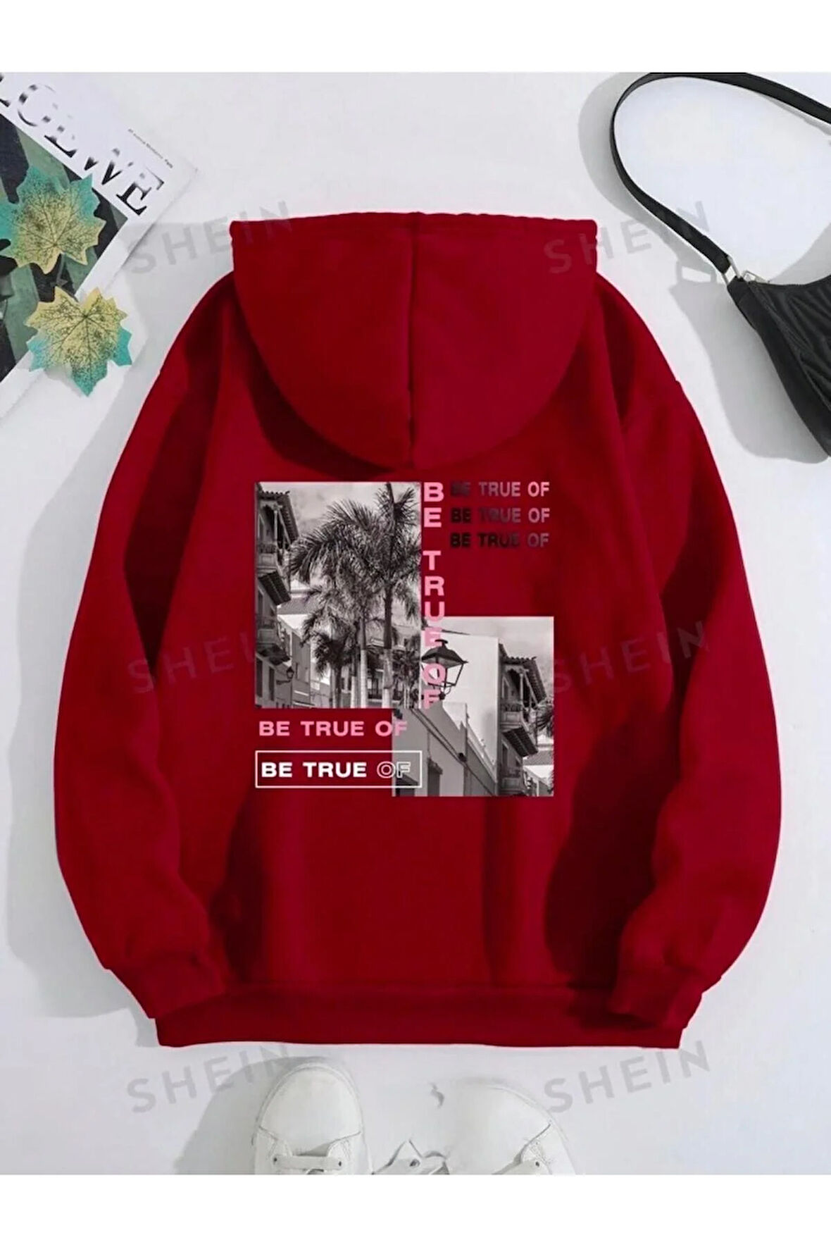 Be True Arka Baskılı kapüşonlu Cepli Sweatshirt