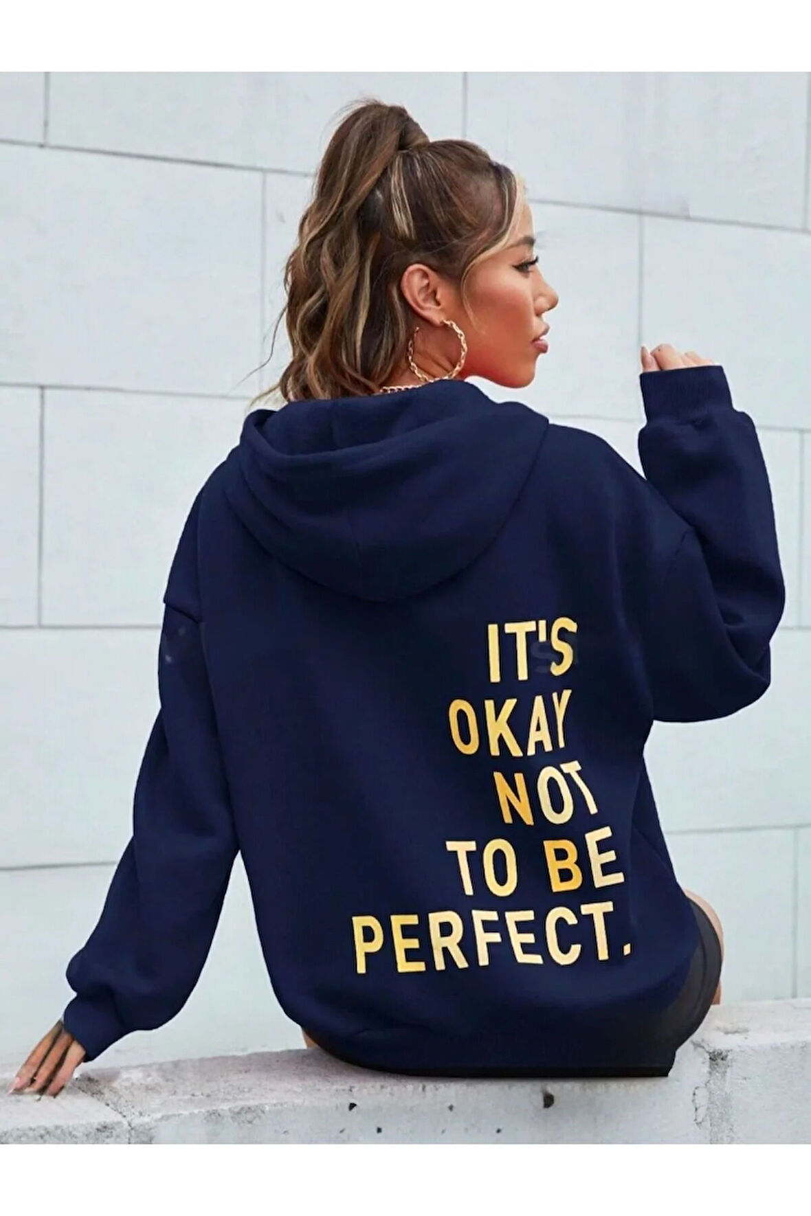 It's Okay Arka Baskılı kapüşonlu Cepli Sweatshirt