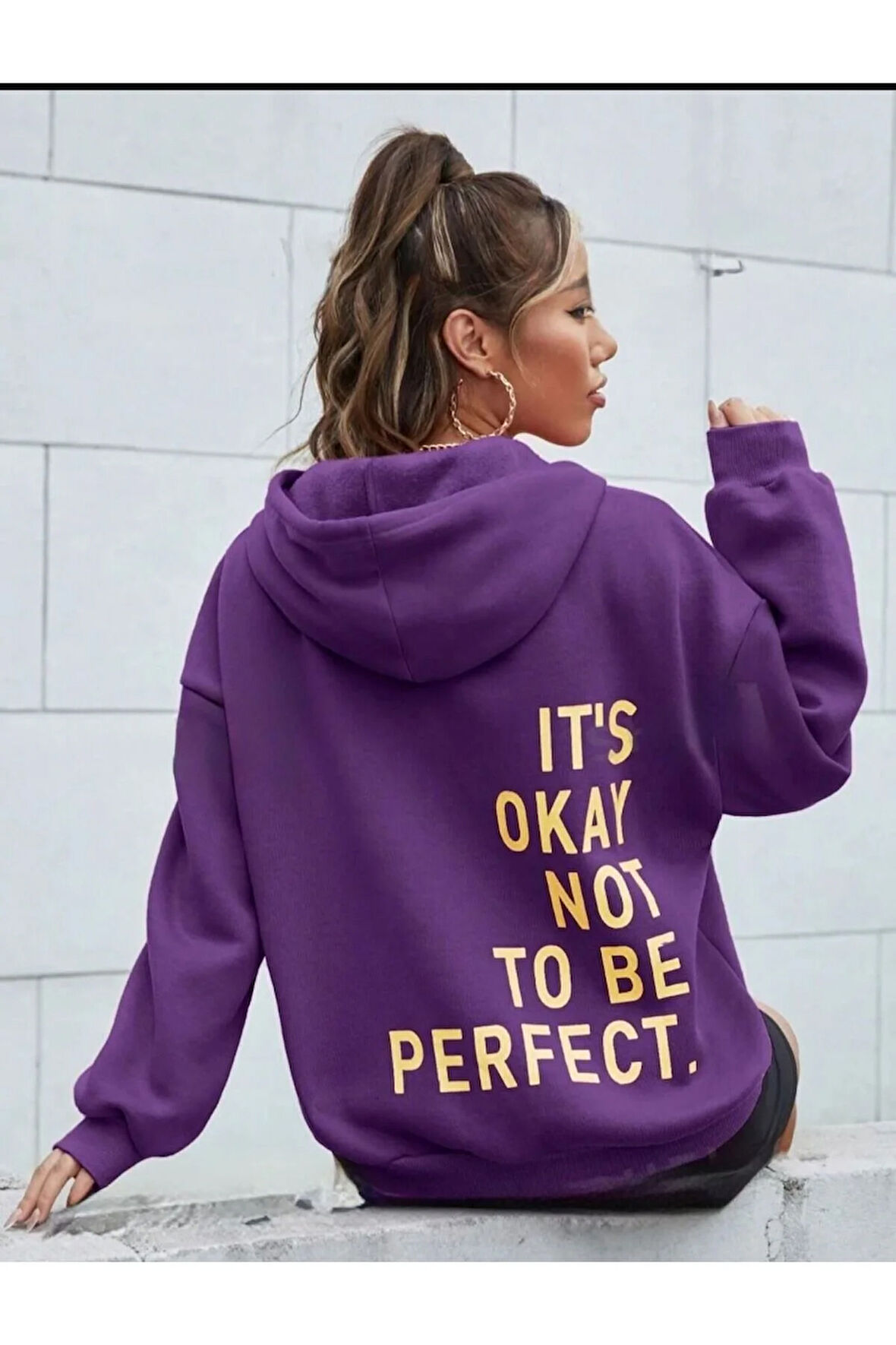 It's Okay Arka Baskılı kapüşonlu Cepli Sweatshirt