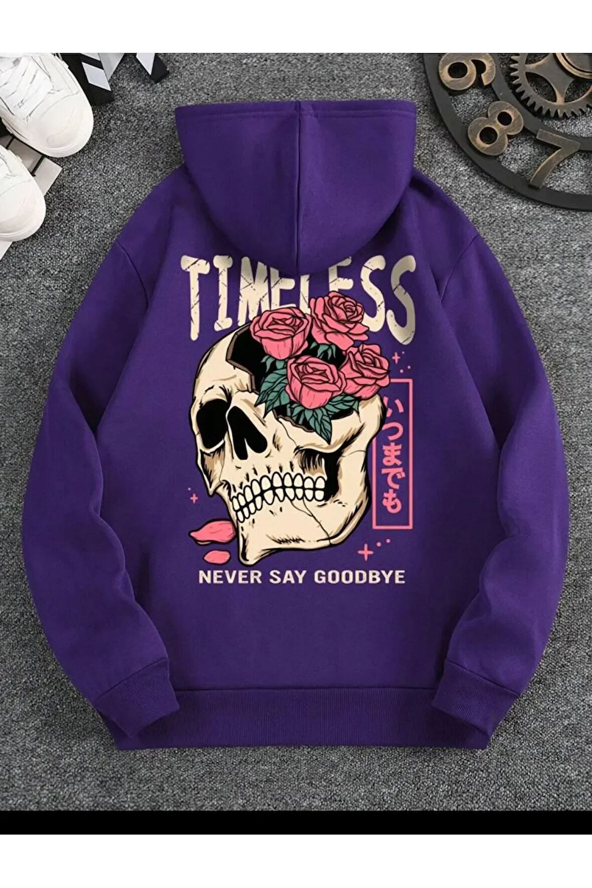 Timeless Kuru Kafa Baskılı kapüşonlu Cepli Sweatshirt