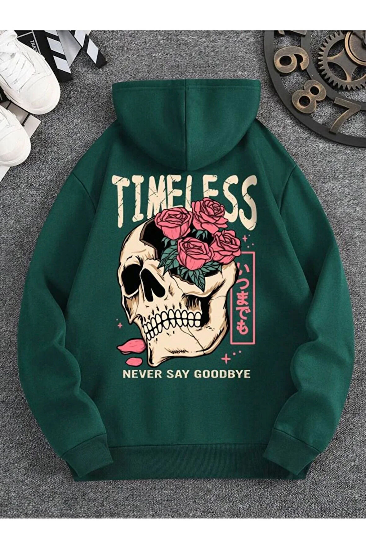Timeless Kuru Kafa Baskılı kapüşonlu Cepli Sweatshirt