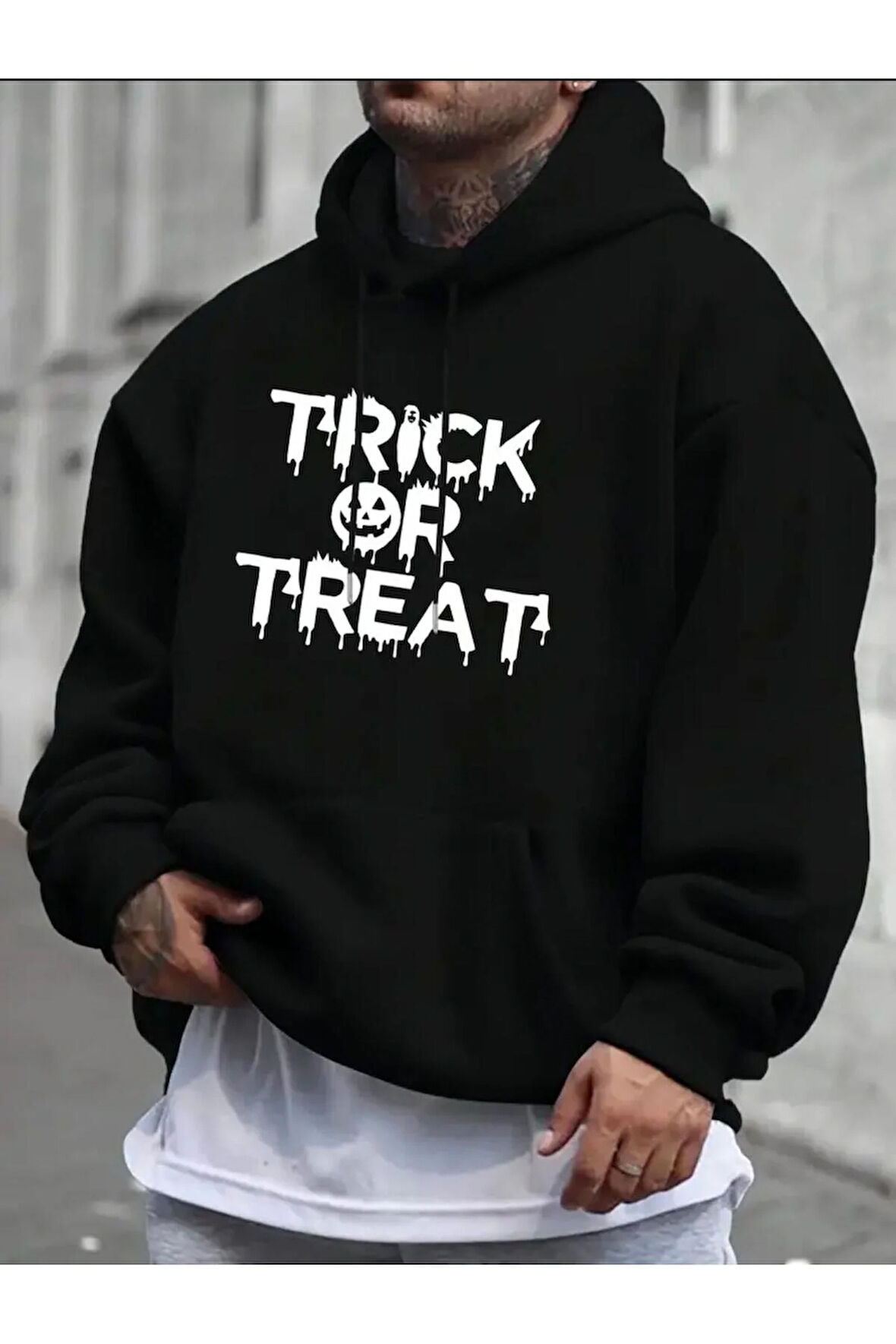 Trick Or Treat Baskılı kapüşonlu Cepli Sweatshirt