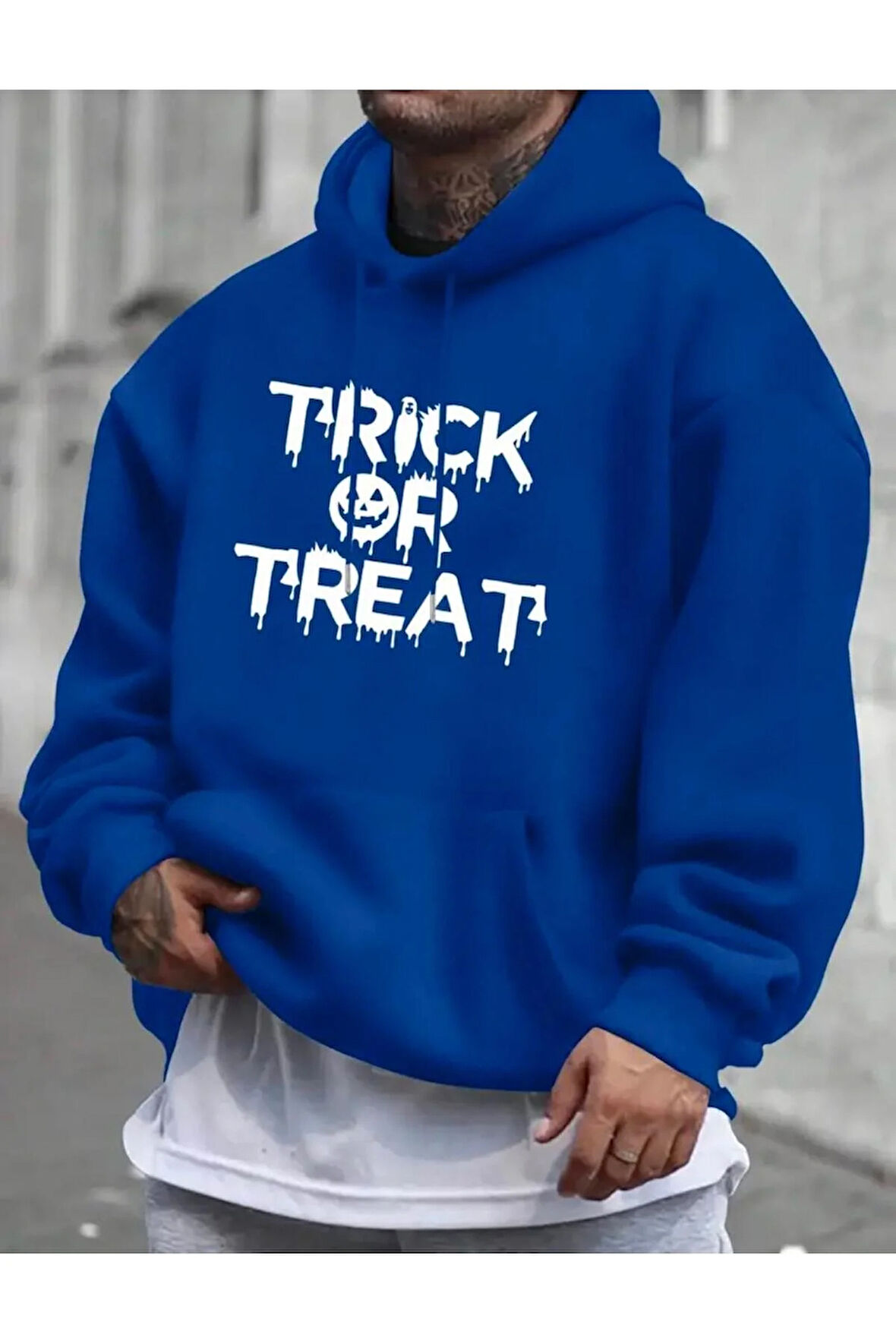 Trick Or Treat Baskılı kapüşonlu Cepli Sweatshirt