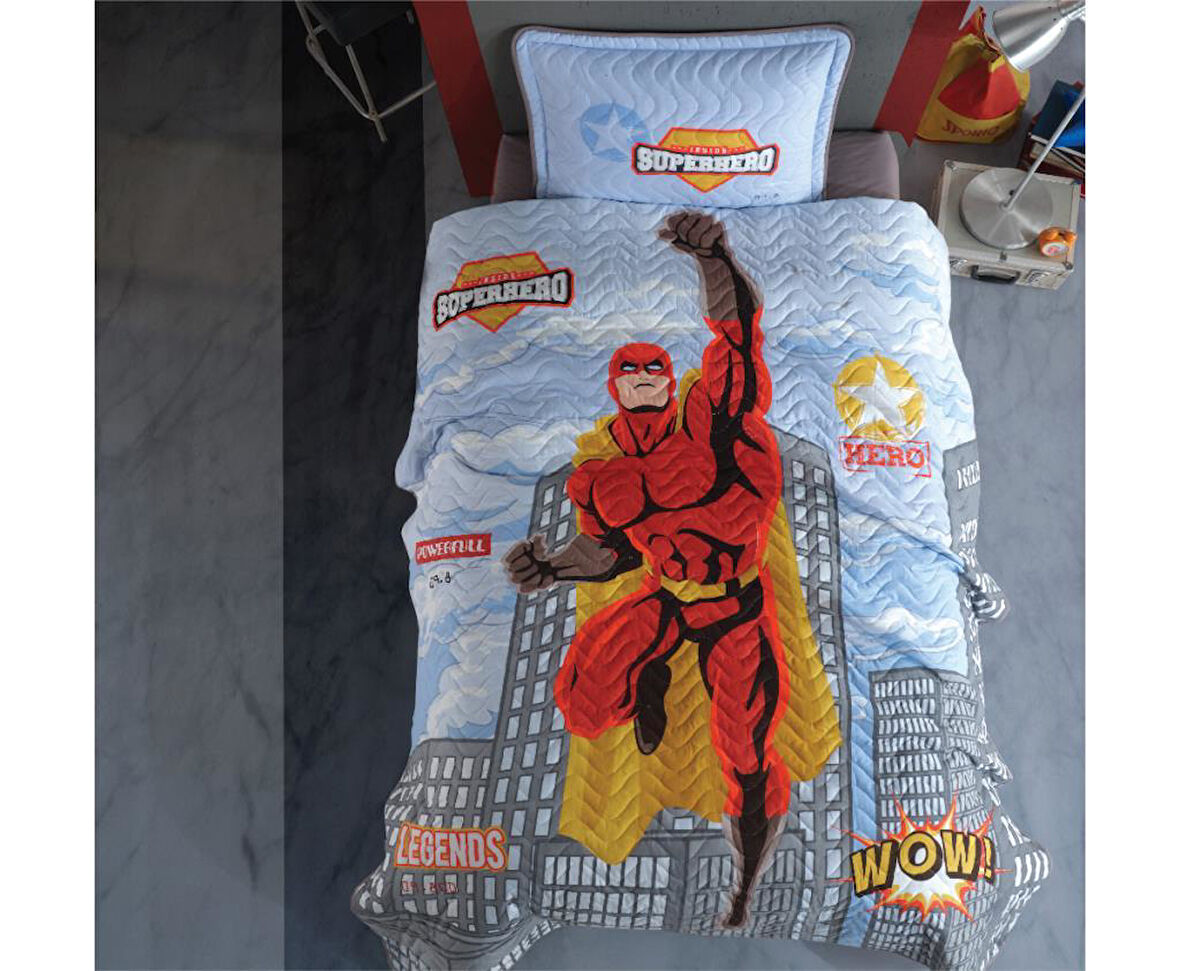 Tek Kişilik Yatak Örtüsü Superhero v1 Gri