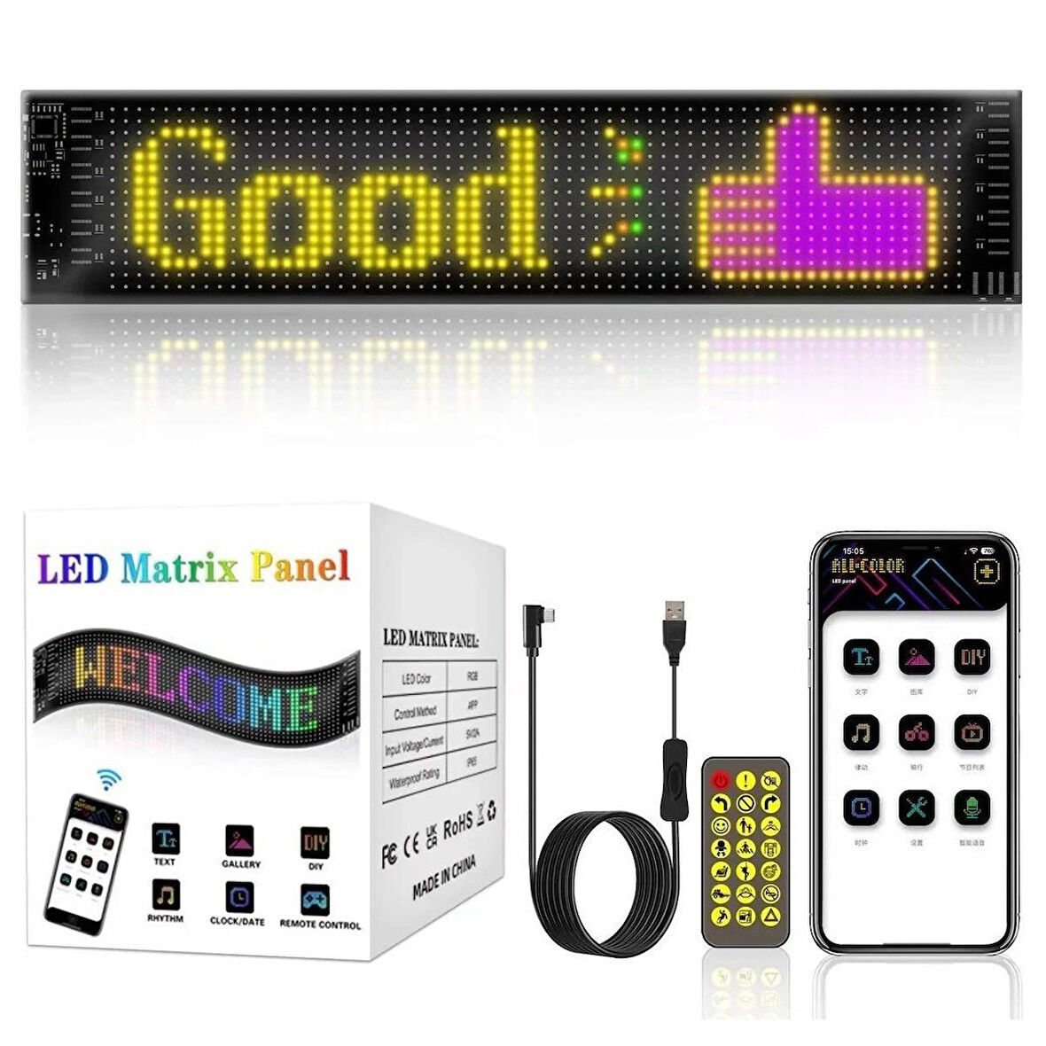 Dijital Led Matrix Panel Animasyon Kayar Led Kumandalı 12x60cm