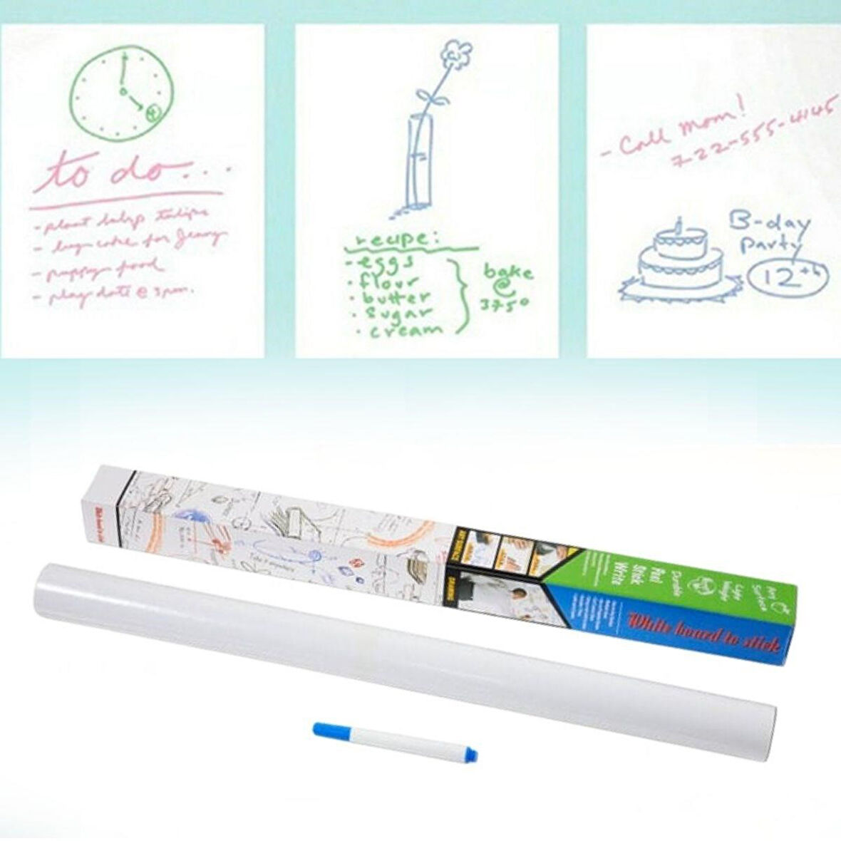 By Nevser® Silinebilir Kalemli Sticker  Duvara Yapışabilen Yazı Tahtası 60x100 cm