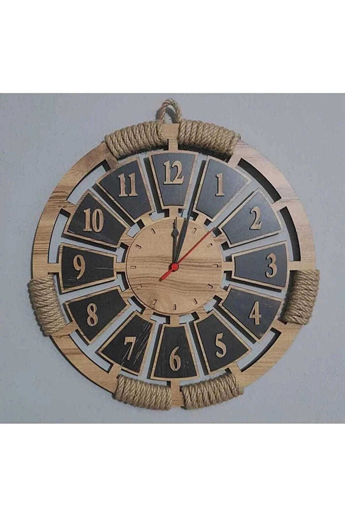 Kaptan Köşkü Konseptli Jüt Halatlı Ahşap Duvar Saati | Otantik Ev Hediyesi
