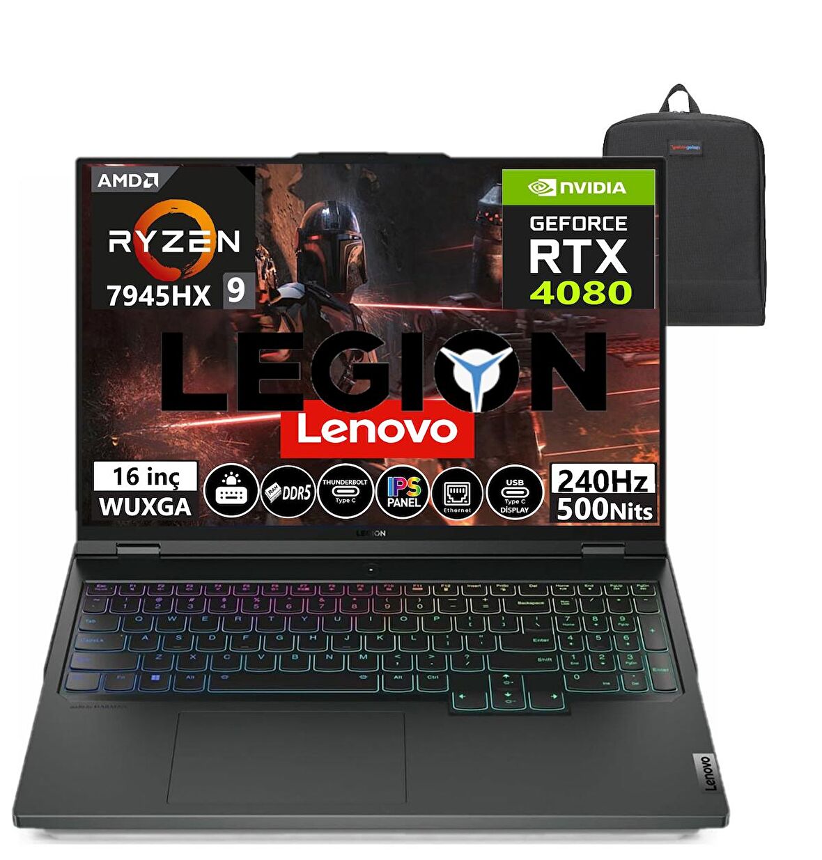 Lenovo Legion Pro7 16ARX8H 82WS003NTR Amd Ryzen 9-7945HX 16GB 512GB SSD 16"12GB/RTX4080 3ms Wqxga Freedos Taşınabilir Bilgisayar 882WS003NTR02+WEBLEGELSINÇANTA