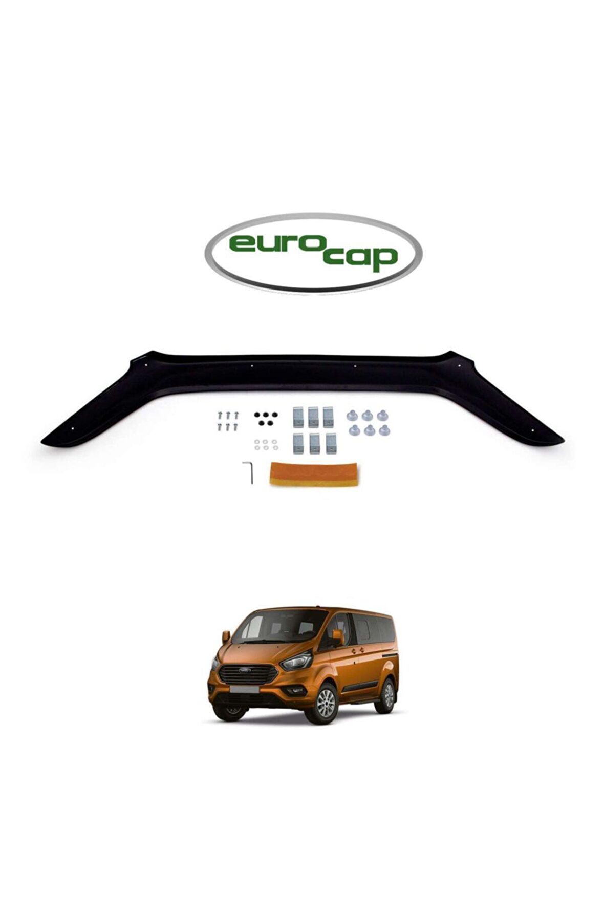 Ford Tourneo Custom Ön Kaput Koruma Rüzgarlığı 3mm Akrilik (ABS) Parlak Siyah Deflektör 18->