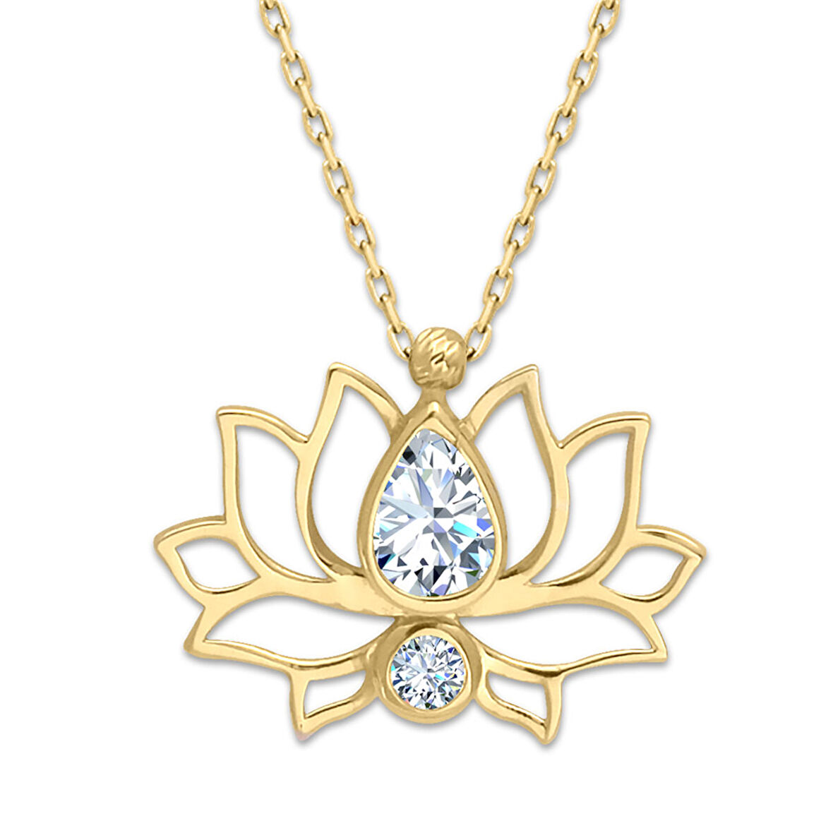 Beyaz Taşlı Altın Lotus Çiçeği Kolye