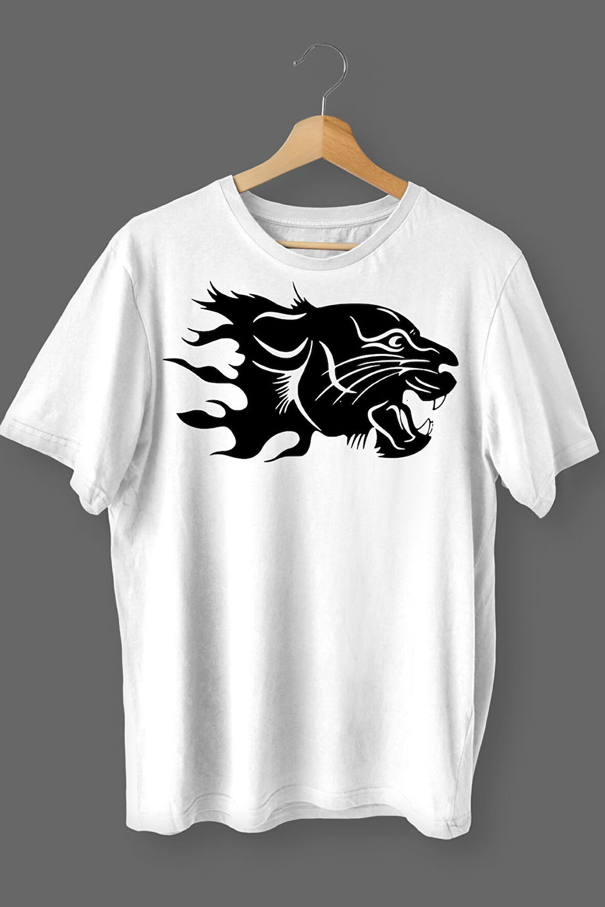 Kaplan Baskılı Pamuklu Likralı T-shirt (Siyah Desenli Beyaz) S Beden