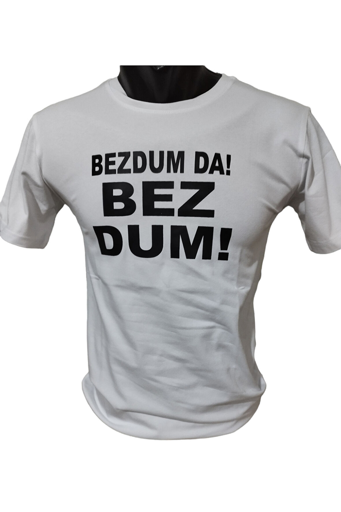 Bezdum Da ! Bezdum ! Baskılı Pamuklu Likralı T-shirt (Siyah Yazılı Beyaz) M Beden