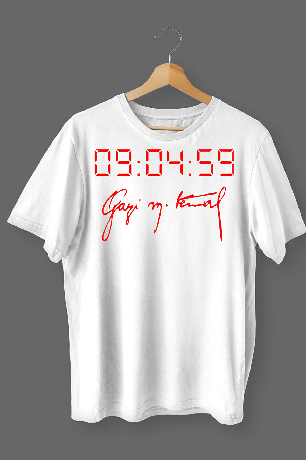 Atatürk İmza Baskılı Pamuklu Likralı T-shirt (Kırmızı Yazılı Beyaz) XL Beden
