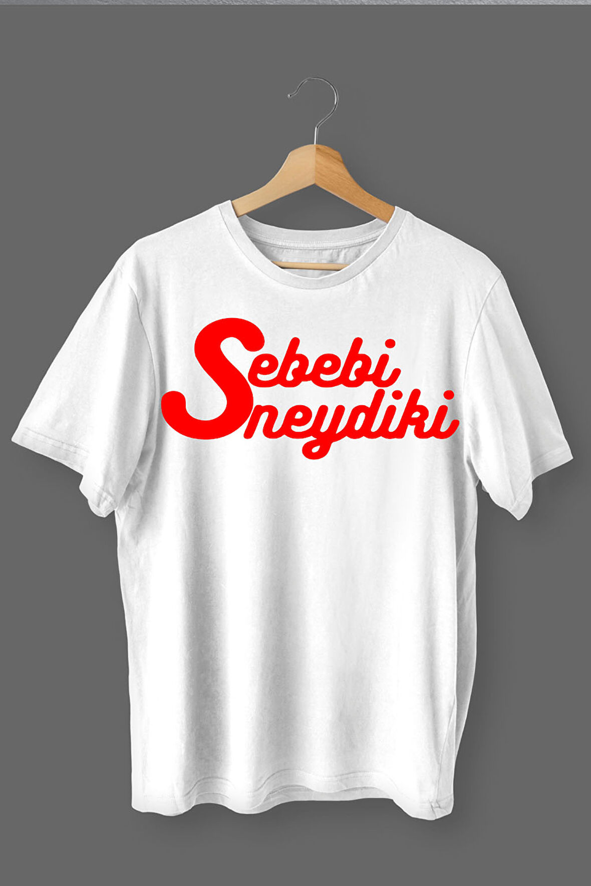 Sebebi Neydi Ki Baskılı Pamuklu Likralı T-shirt (Kırmızı Yazılı Beyaz) S Beden