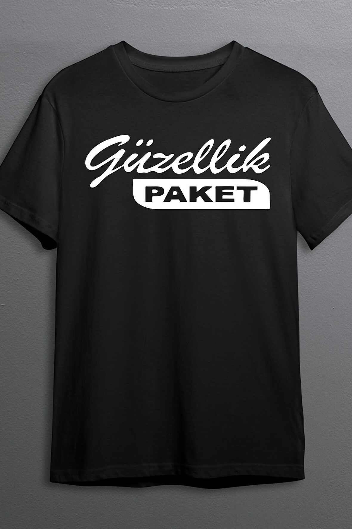 Güzellik Paket Pamuklu Likralı T-shirt (Beyaz Yazılı Siyah) S Beden