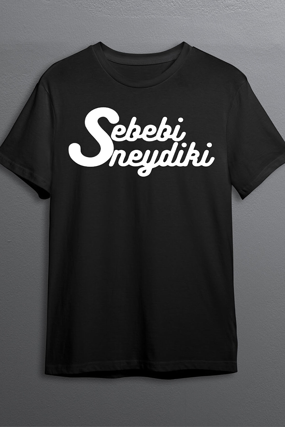 Sebebi Neydiki Baskılı Pamuklu Likralı T-shirt (Beyaz Yazılı Siyah) XL Beden