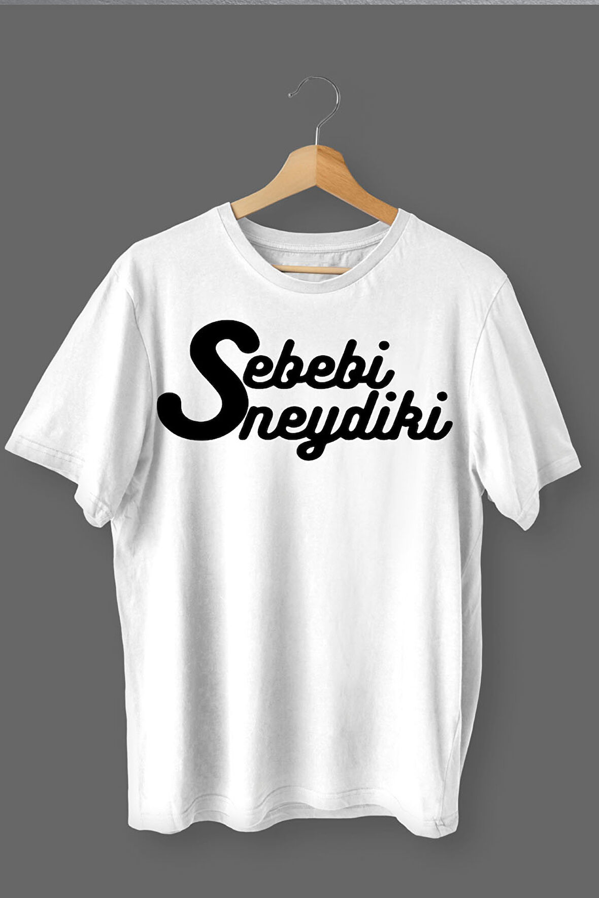 Sebebi Neydiki Baskılı Pamuklu Likralı T-shirt (Siyah Yazılı Beyaz) M Beden