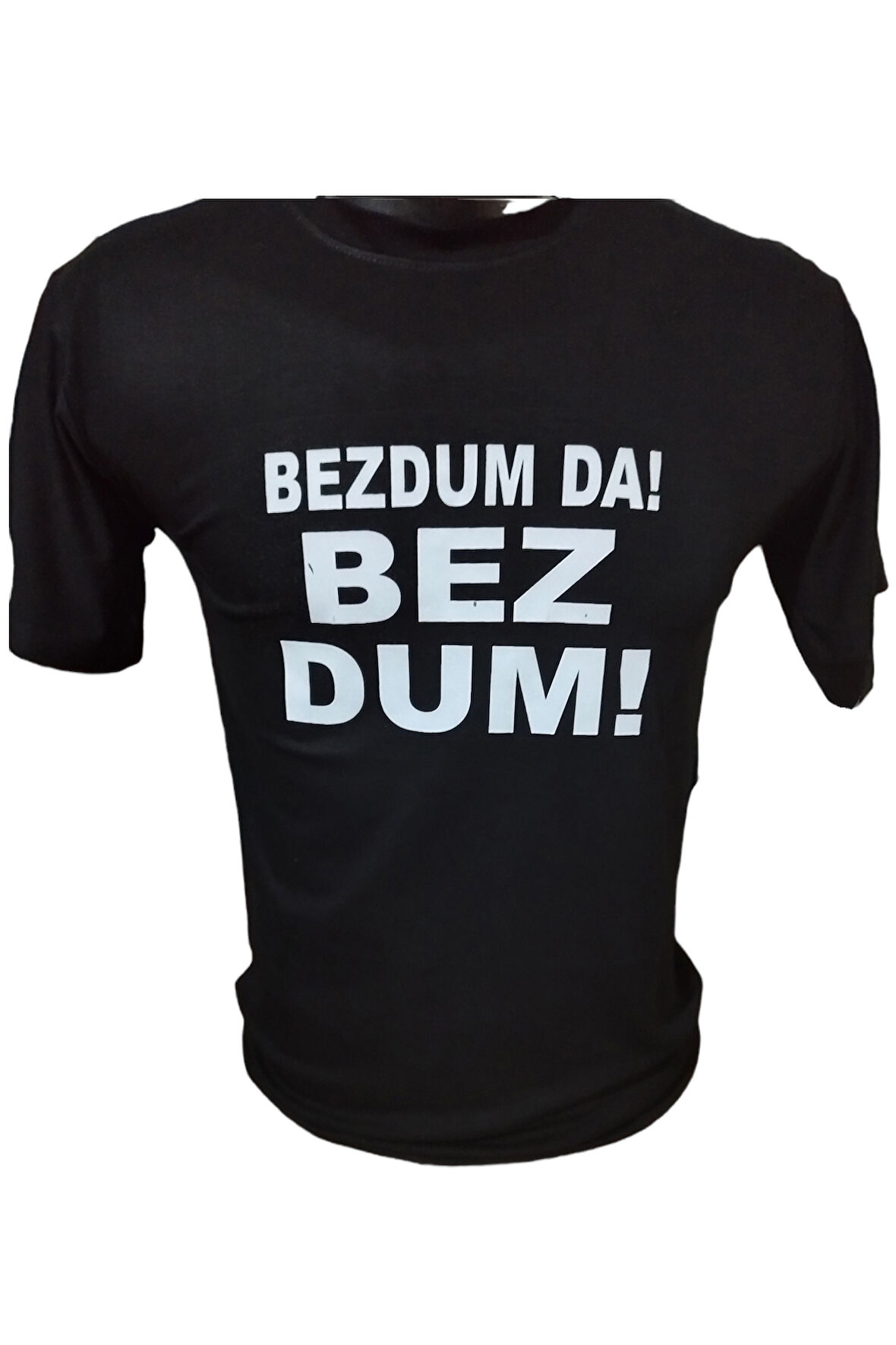 Bezdum Da ! Bezdum ! Baskılı Pamuklu Likralı T-shirt (Beyaz Yazılı Siyah) L Beden