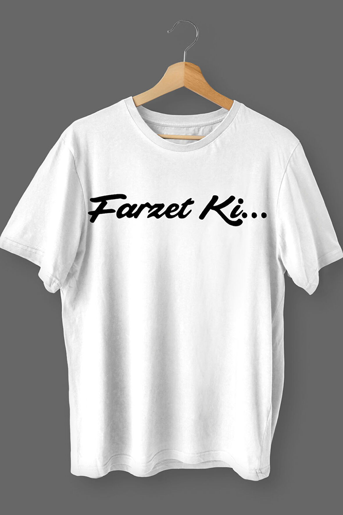 Farzet Ki Baskılı Pamuklu Likralı T-shirt (Siyah Yazılı Beyaz) S Beden