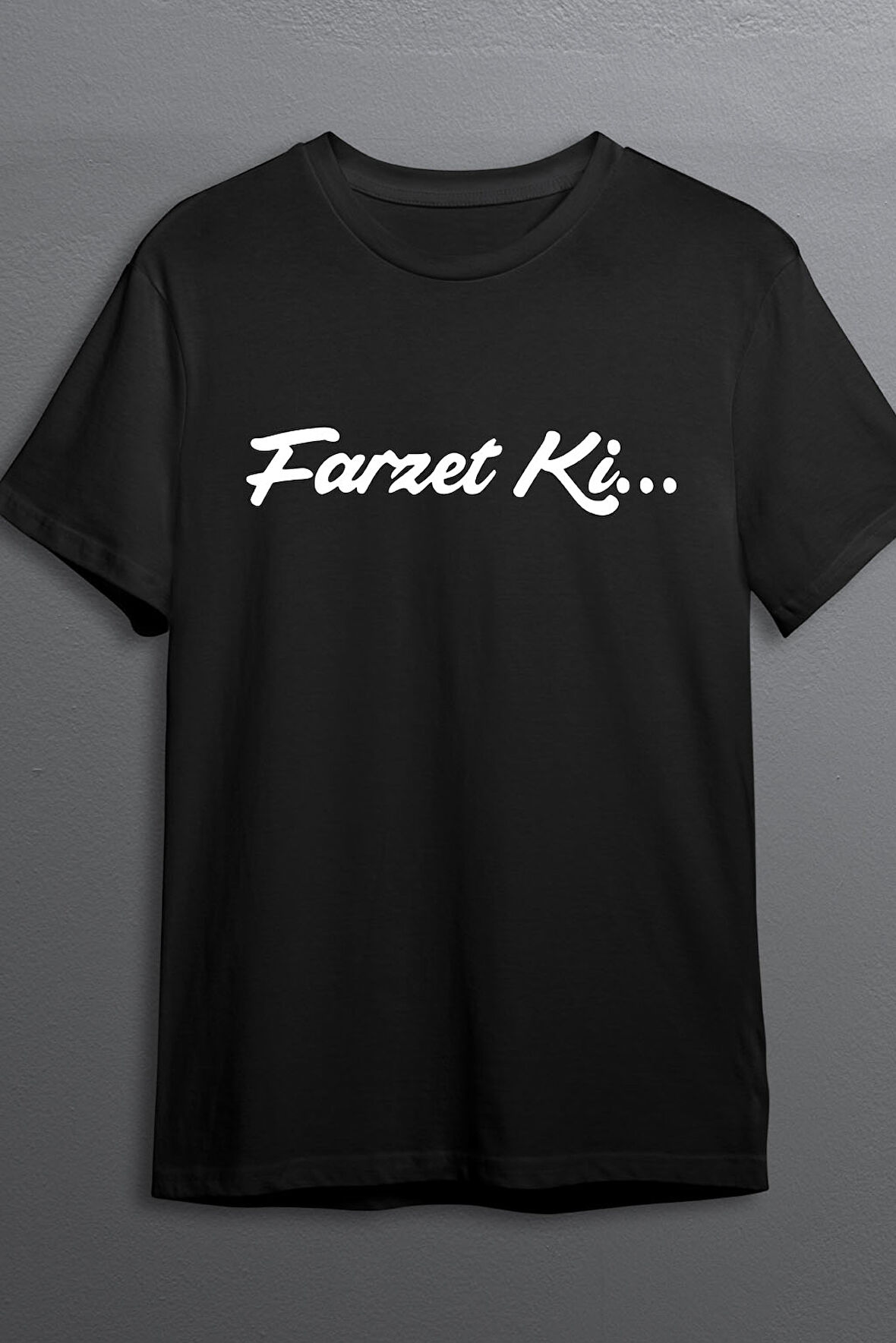 Farzet Ki Baskılı Pamuklu Likralı T-shirt (Beyaz Yazılı Siyah) S Beden