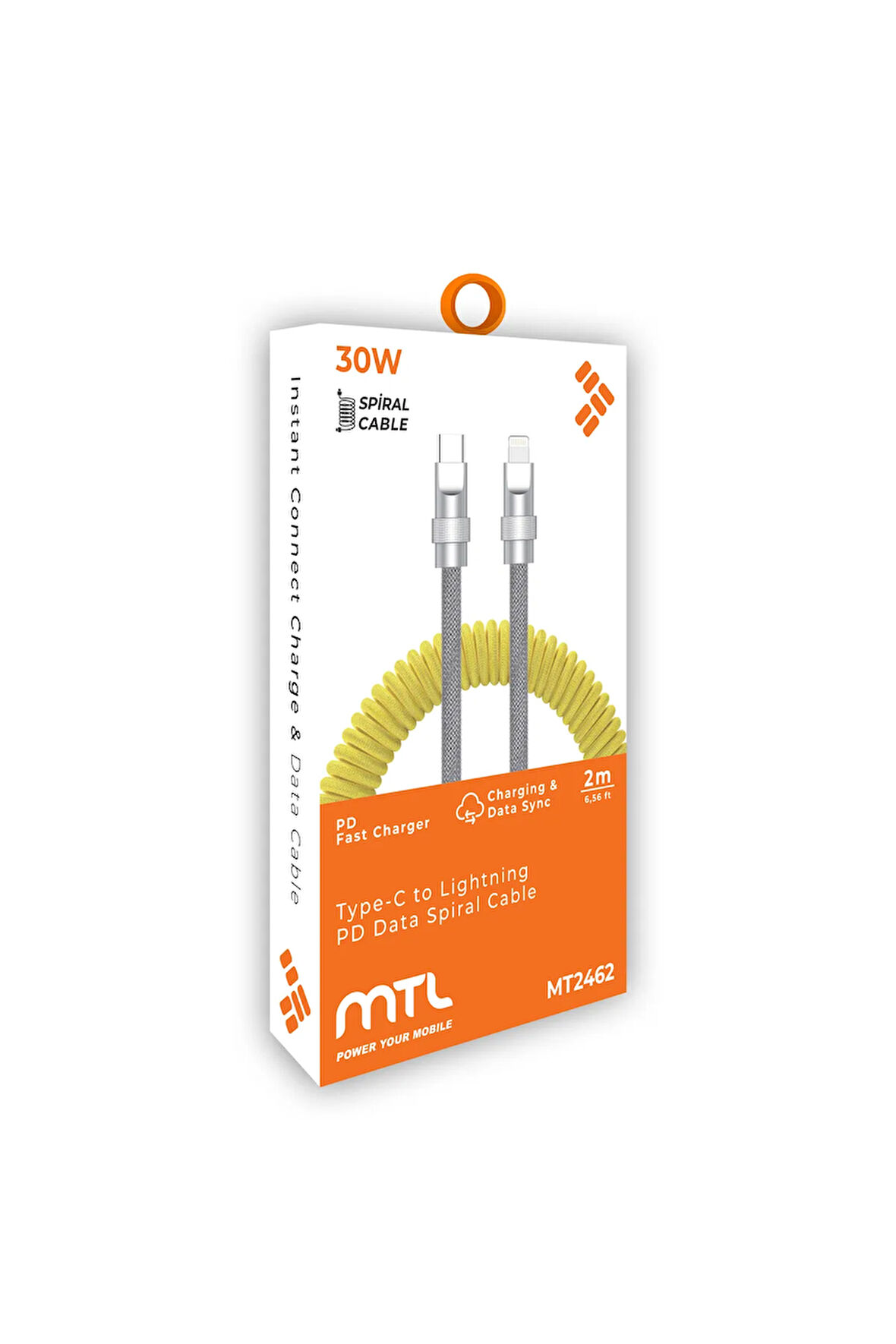 Type-c to iPhone Spiral Hızlı Şarj ve Data Aktarım Kablosu 2 Metre 30W MT2462