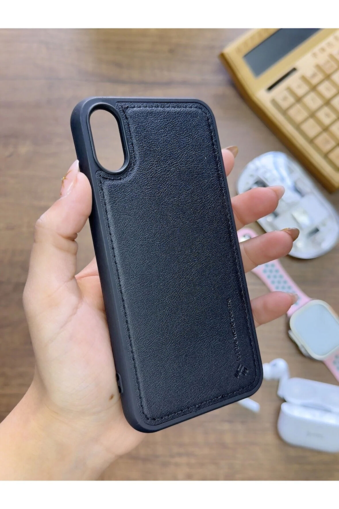 İPhone X Uyumlu Premium Deri Dokulu Darbelere Karşı Dayanıklı Nazal Silikon Kılıf