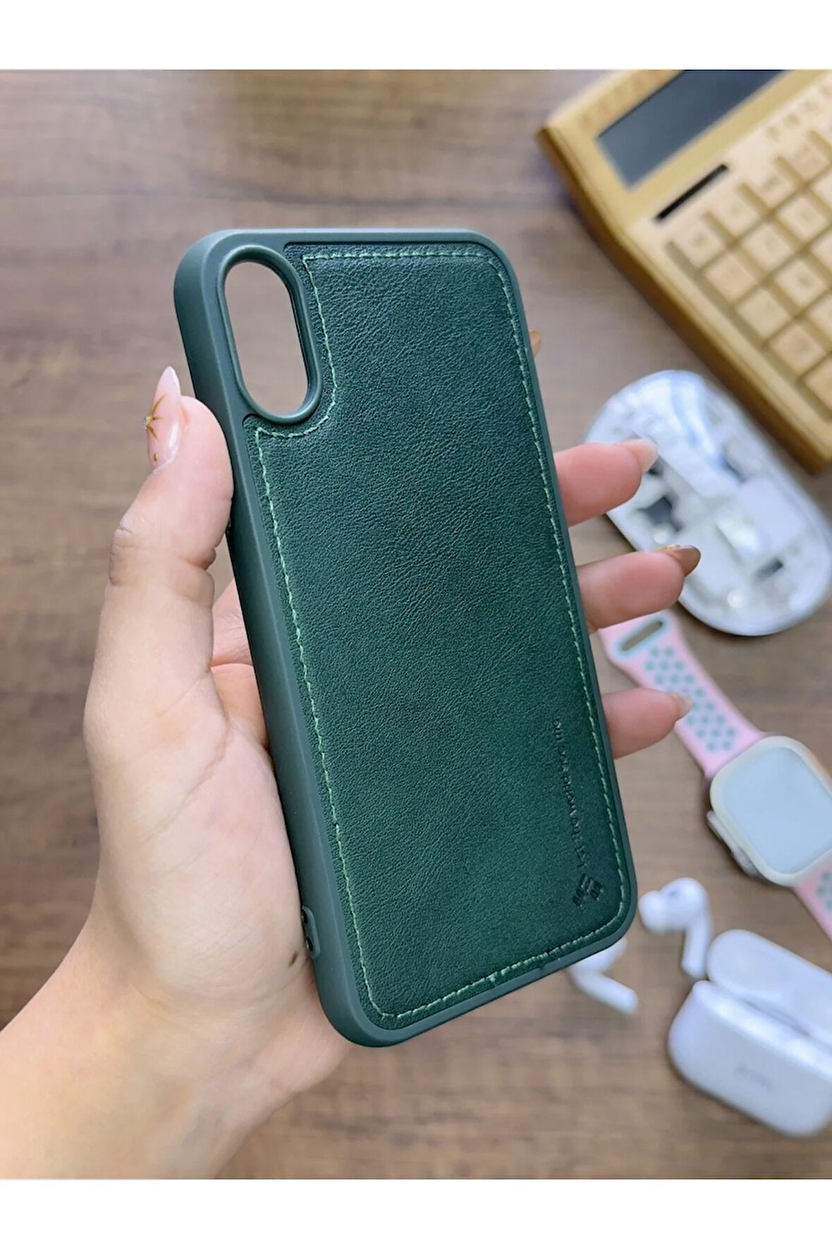 İPhone X Uyumlu Premium Deri Dokulu Darbelere Karşı Dayanıklı Nazal Silikon Kılıf