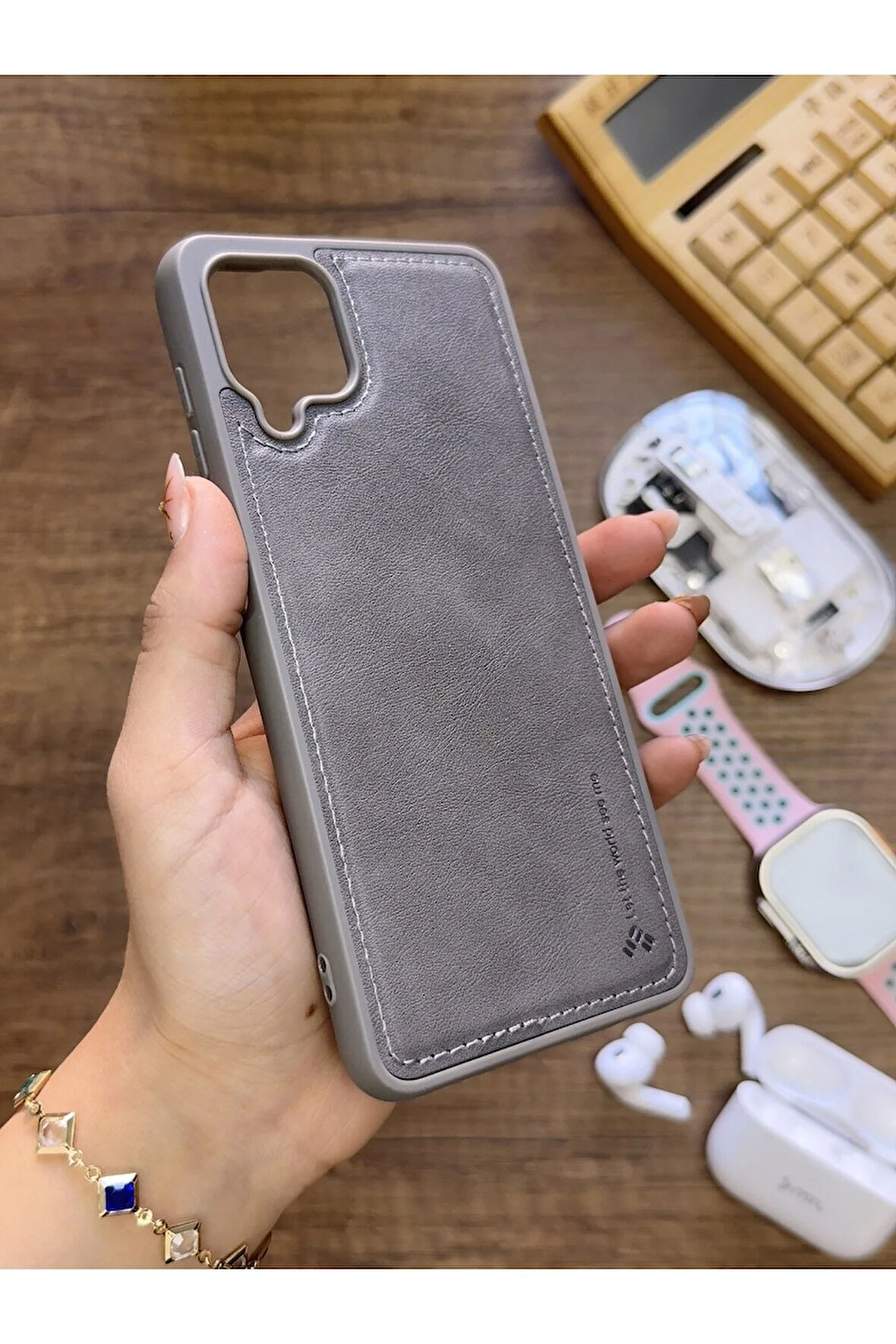 Samsung Galaxy A12 Uyumlu Premium Deri Dokulu Darbelere Karşı Dayanıklı Nazal Silikon Kılıf