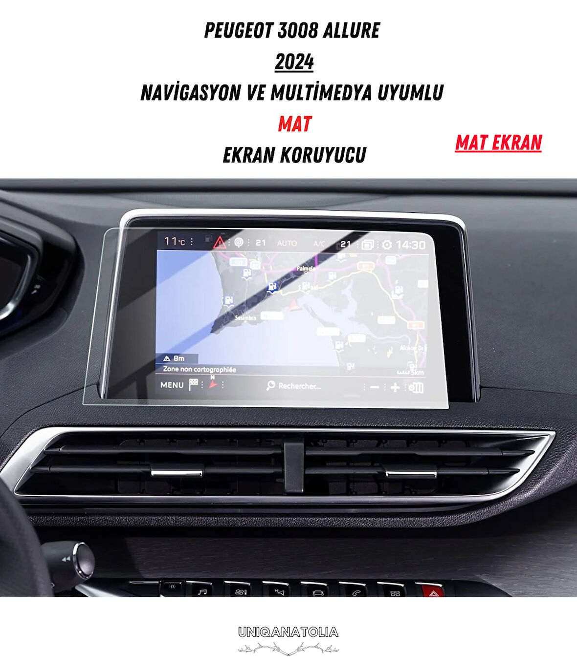 Peugeot 3008 Allure 2024 Navigasyon ve Multimedya Uyumlu Mat Ekran Koruyucu