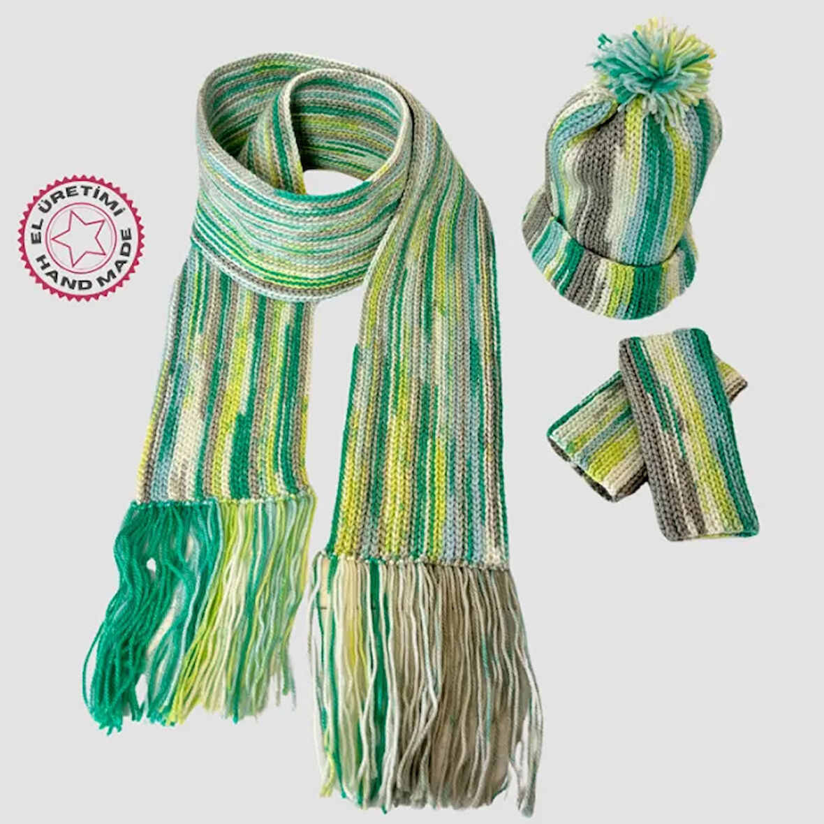 Uretti - ASLI 5776 El Yapımı Atkı - Bere - Eldiven Üçlü Set