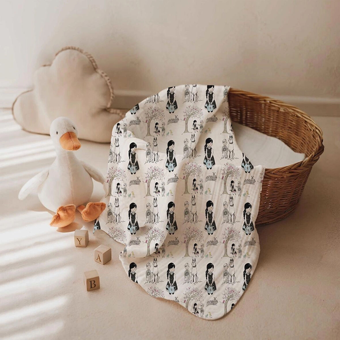 %100 ORGANİK PAMUK ÇİFT KATLI MÜSLİN ÖRTÜ BATTANİYE ÇOCUK BEBEK YENİ DOĞAN 100x100cm