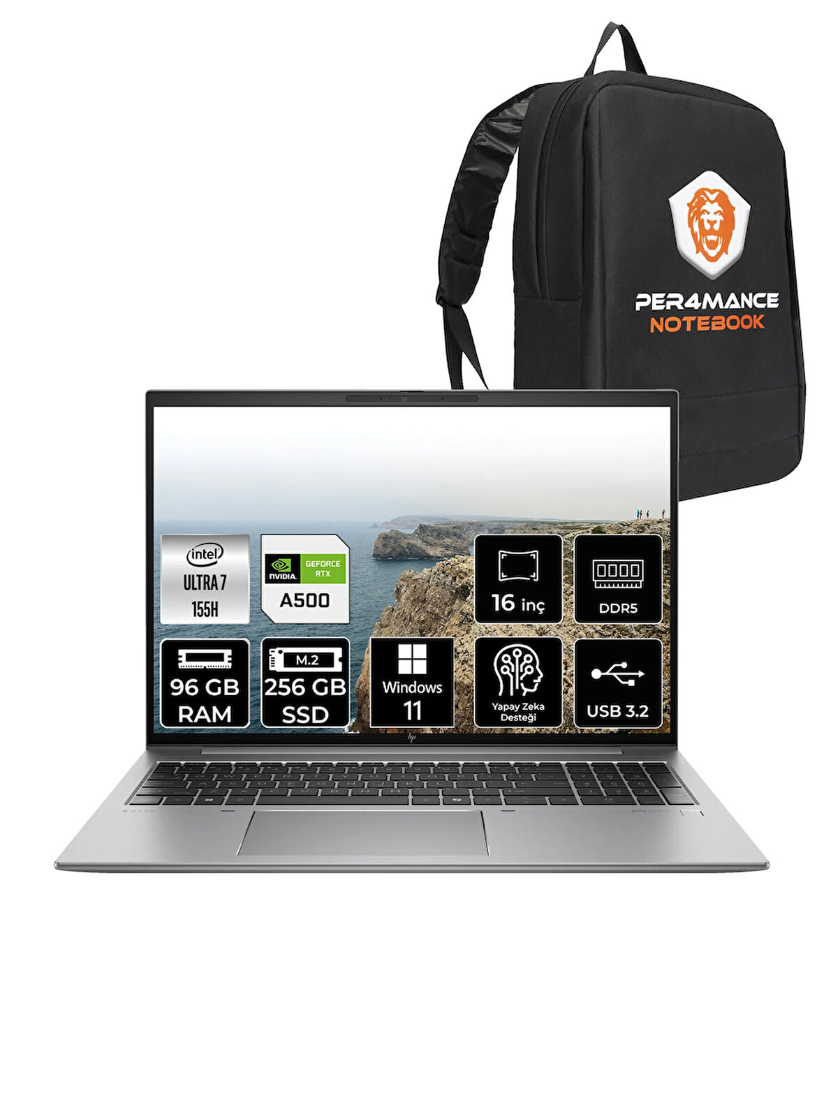 HP ZBook Firefly G11 U7 155H 96GB 256GB SSD RTX A500 16'' WUXGA W11H Mobil İş İstasyonu & PER4 ÇANTA