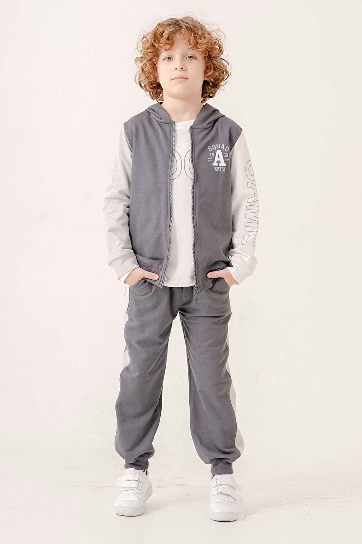 Kapüşonlu %100 Pamuk 3 Parça Erkek Çocuk Eşofman Takımı