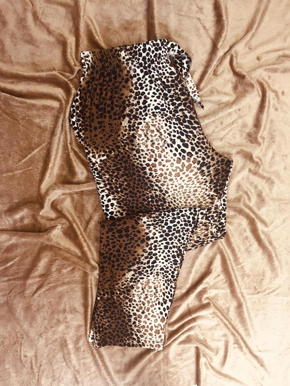 Leopar Desenli Ipeksi Kadın Süet Pijama Altı