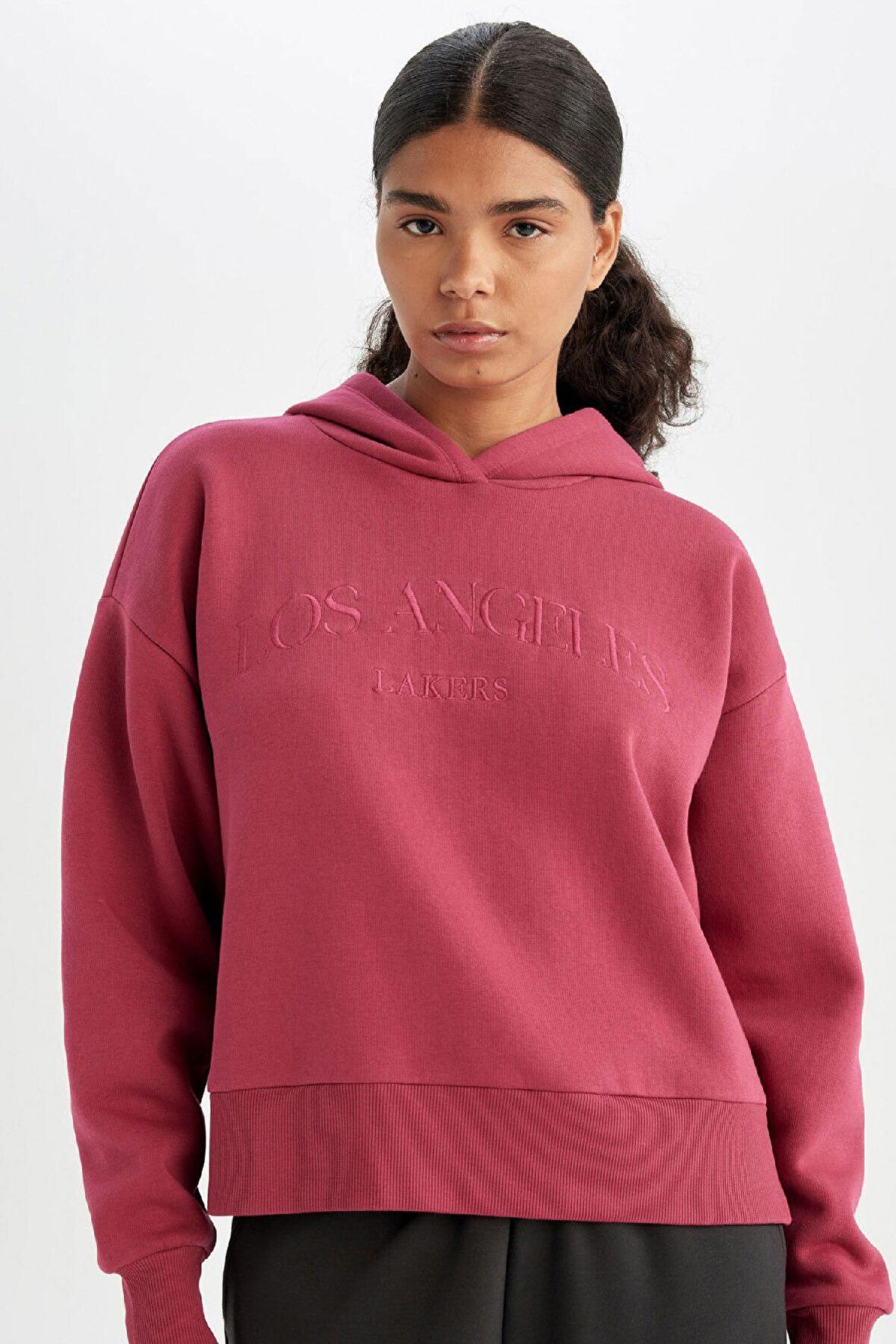 DeFactoFit NBA Los Angeles Lakers Kapüşonlu Kalın Sweatshirt C8248AX24AUBR487