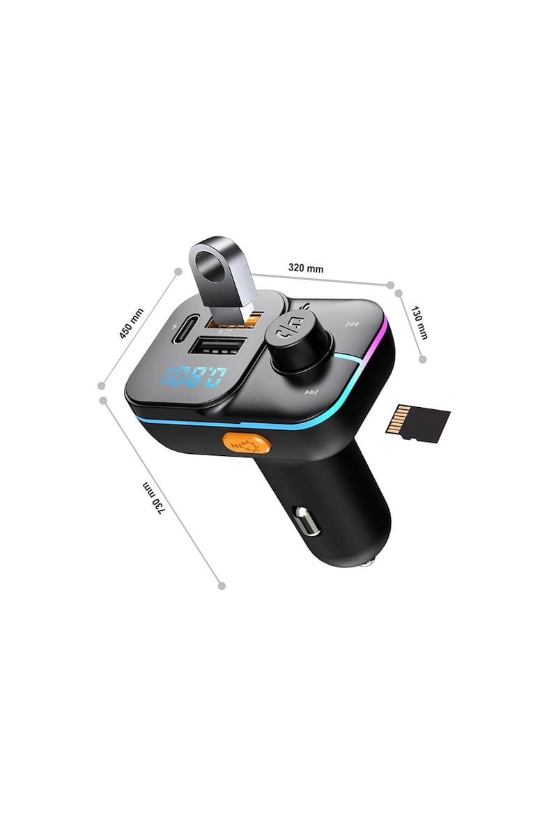 55W Hızlı Şarj Destekli Çift Usb + Type-C Çıkışlı Bluetooth FM Modülatör Transmitter MT9874