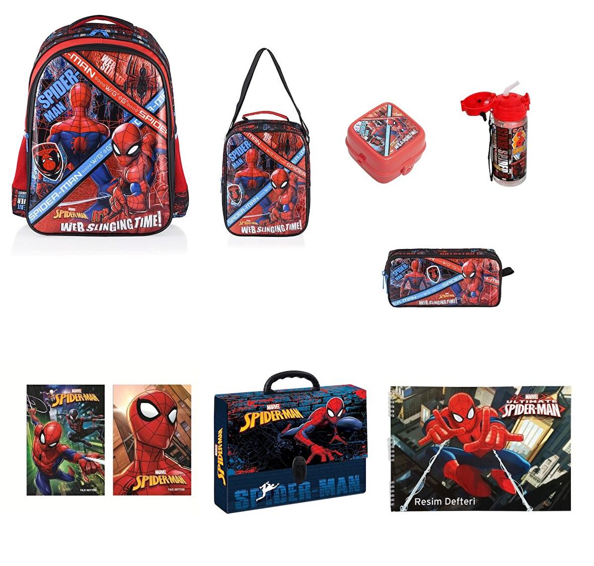 Spıderman Ilkokul Çantası Salto Web Slinging Time  MEGA SET (9 PARÇA)