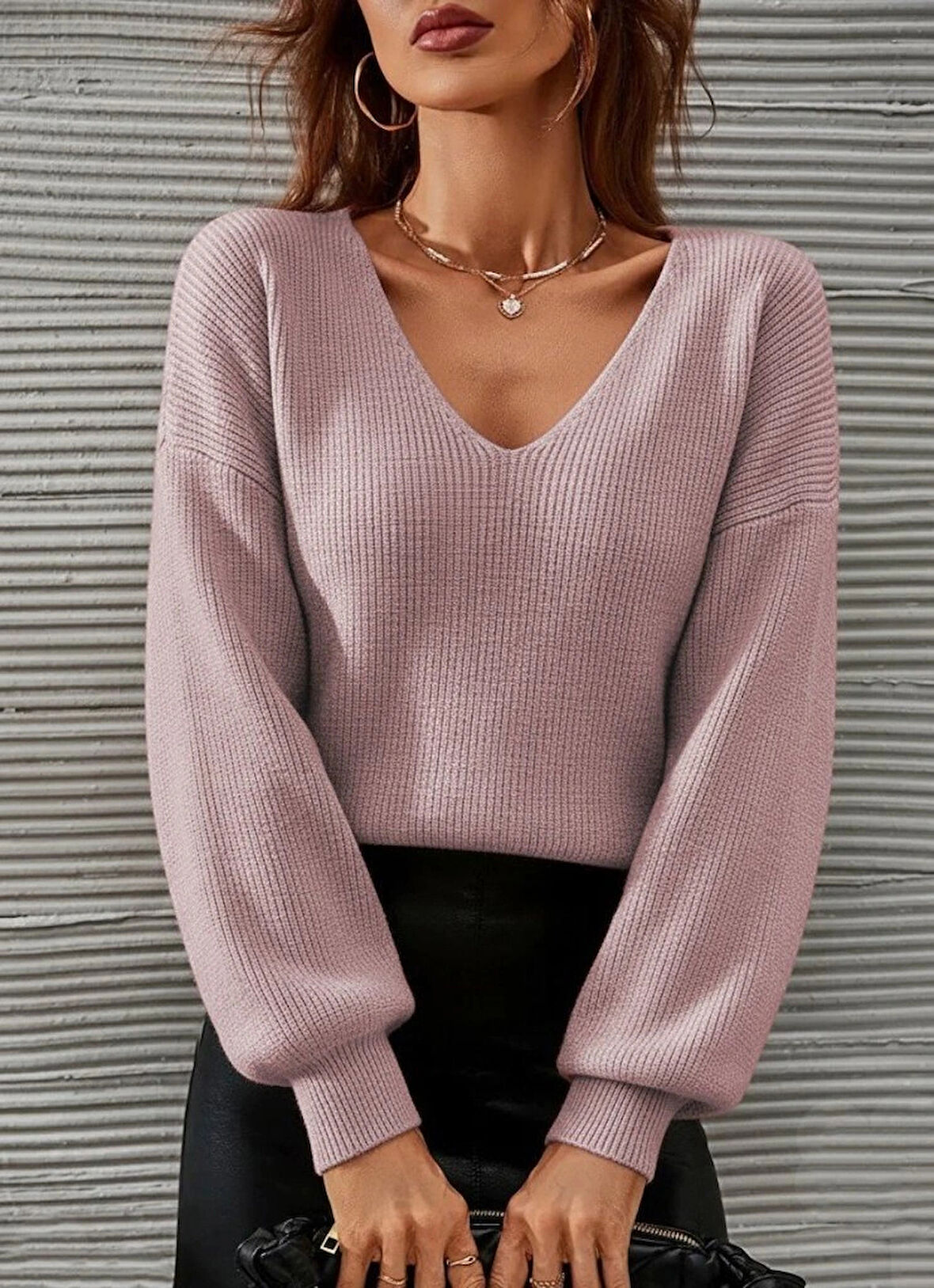 MDB Kadın Uzun Kollu V Yakalı Triko Bluz